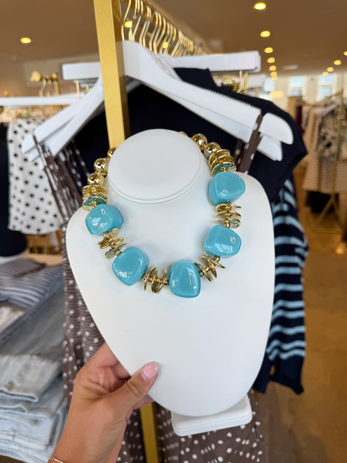 Turquoise Blue & Gold Statement Necklace