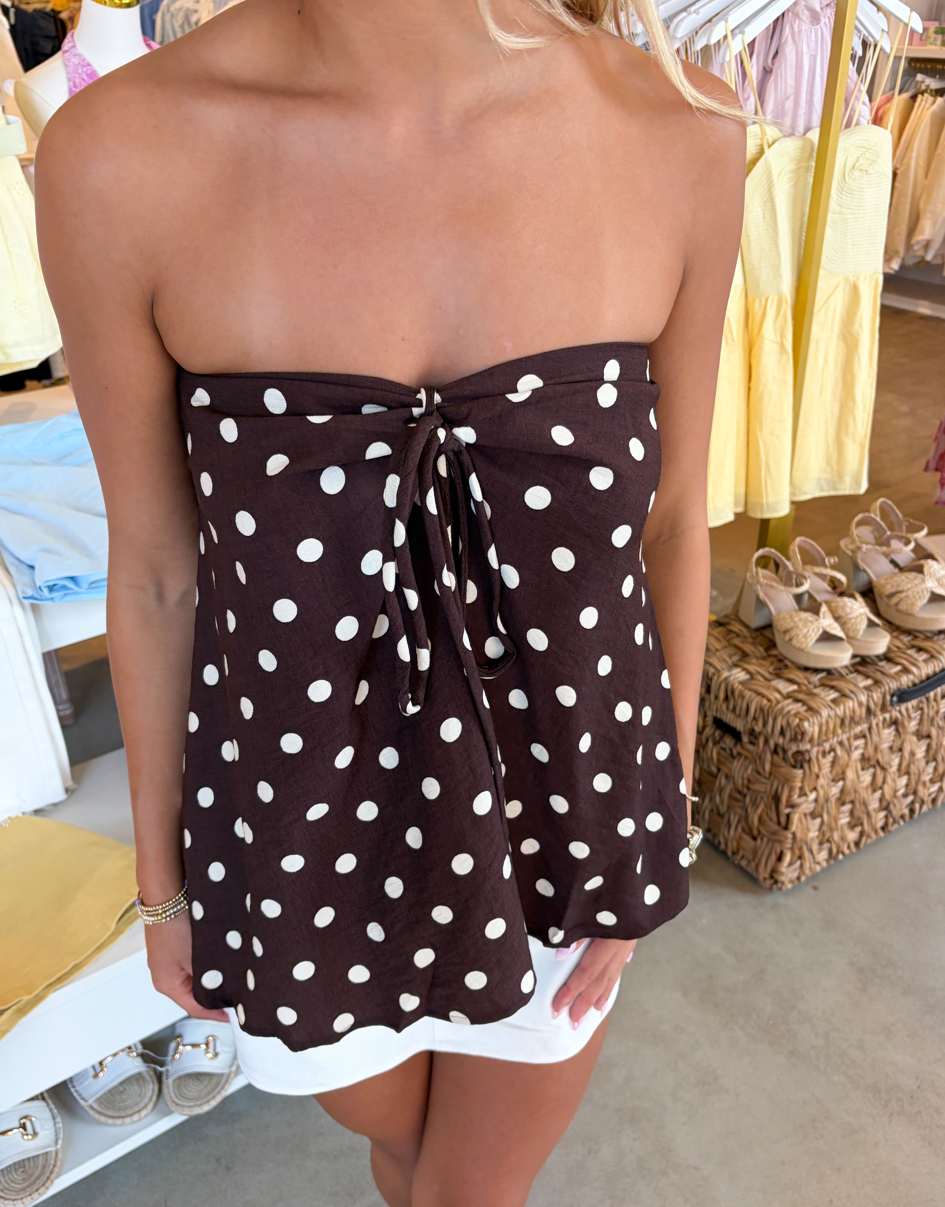 Girls Night Out Top - Brown/White Polka Dot