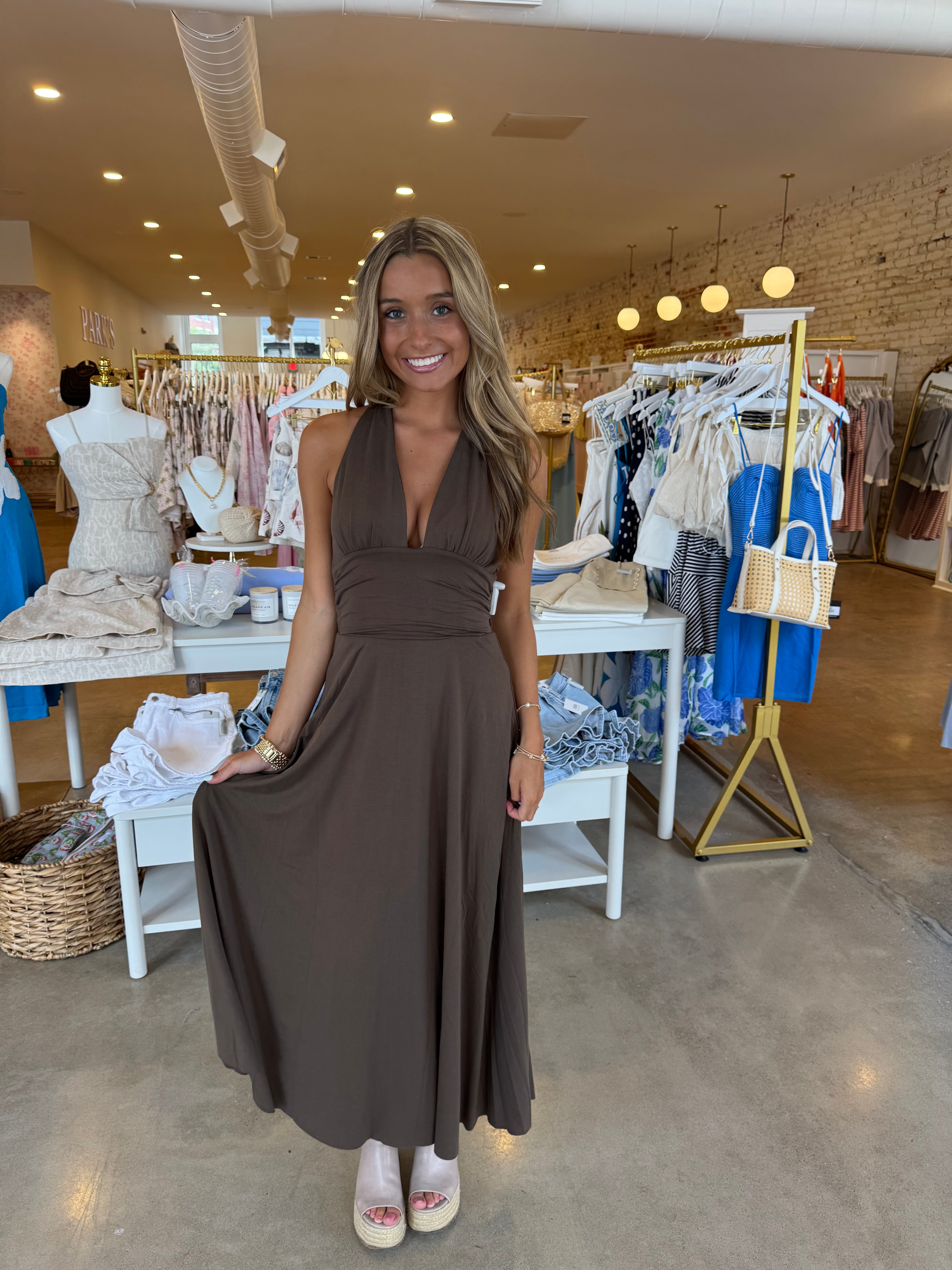 Marilyn Halter Maxi Dress - Brown
