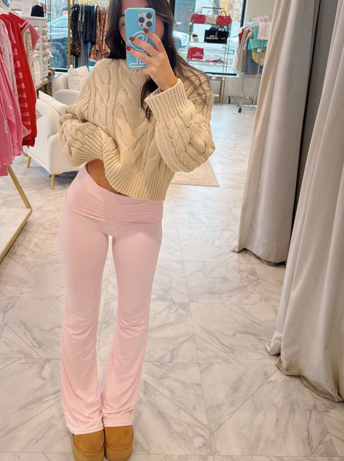 Cute & Cozy Soft Knit Flare Pants - Pink