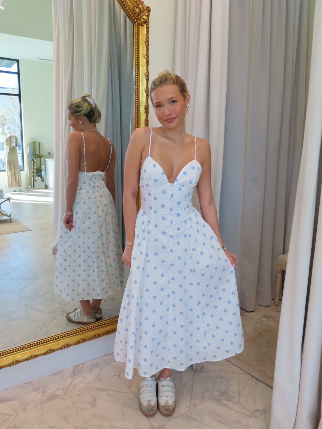 Sydney Midi Dress - Sky Polka Dot