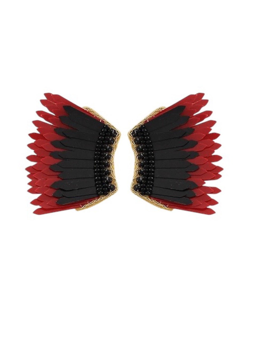 Two Toned Winged Earrings - Red & Black