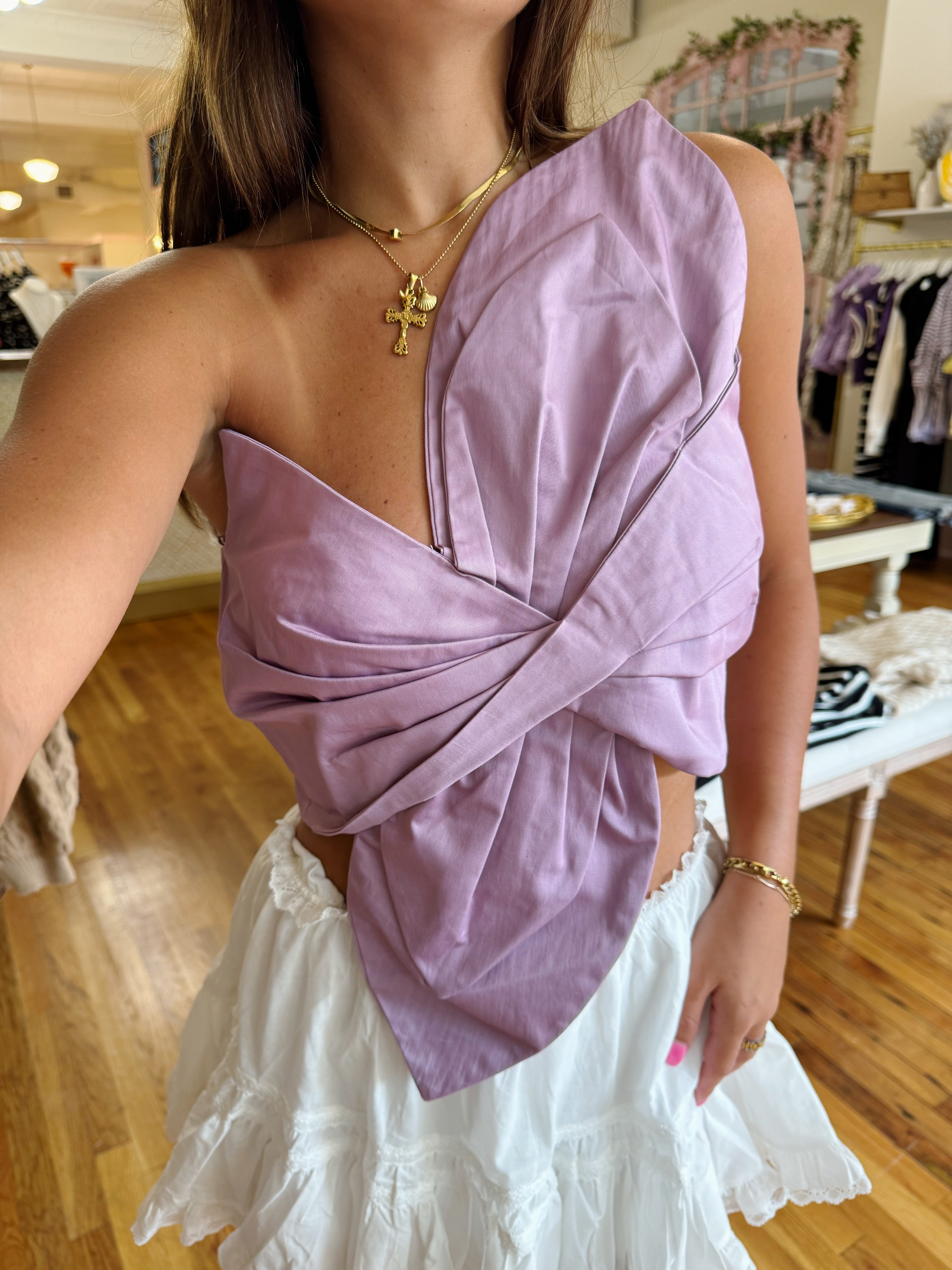 Elena Knotted Bow Top - Lilac