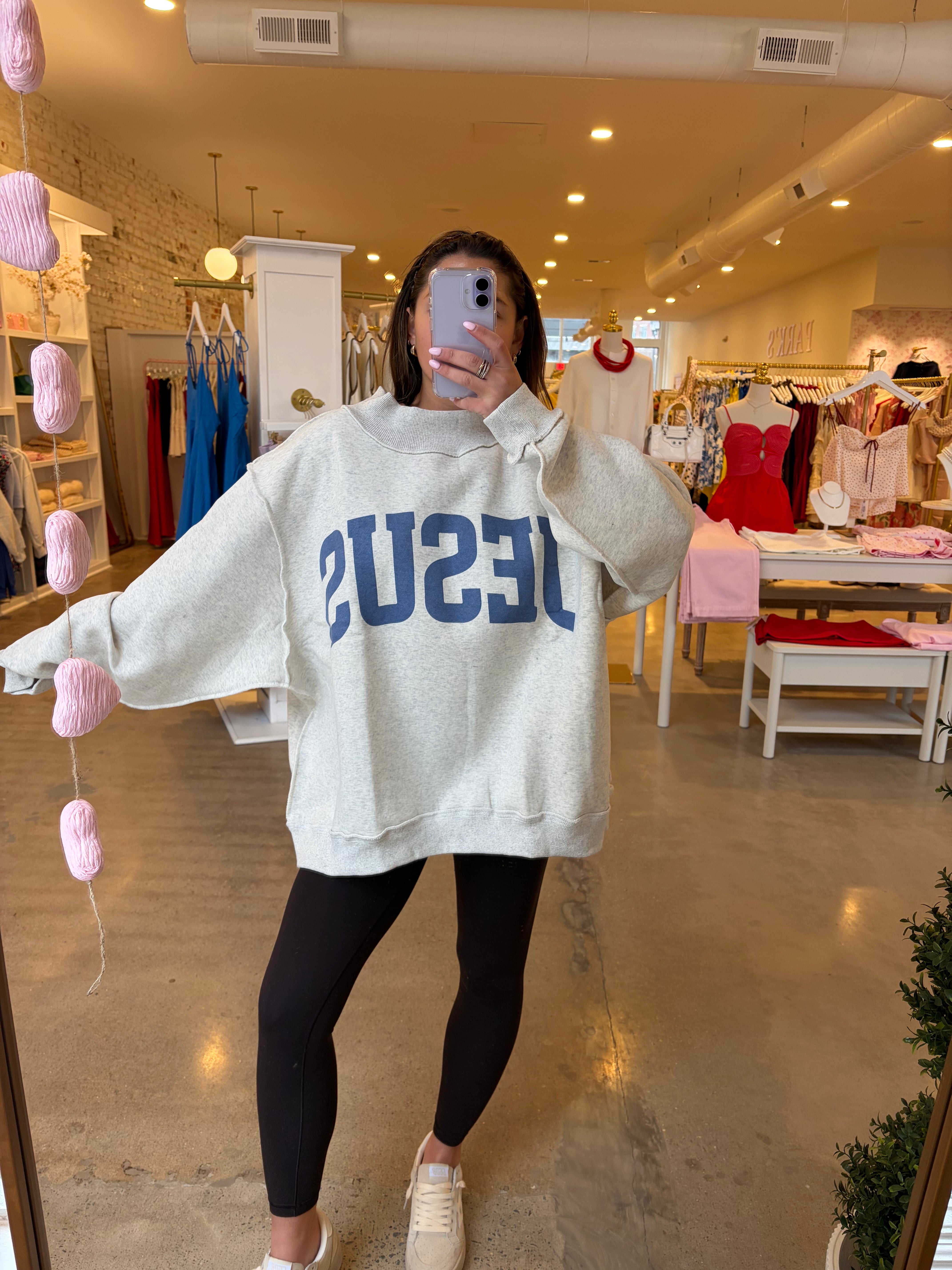 Jesus & God Is Good Reversible Mockneck Sweatshirt - Grey