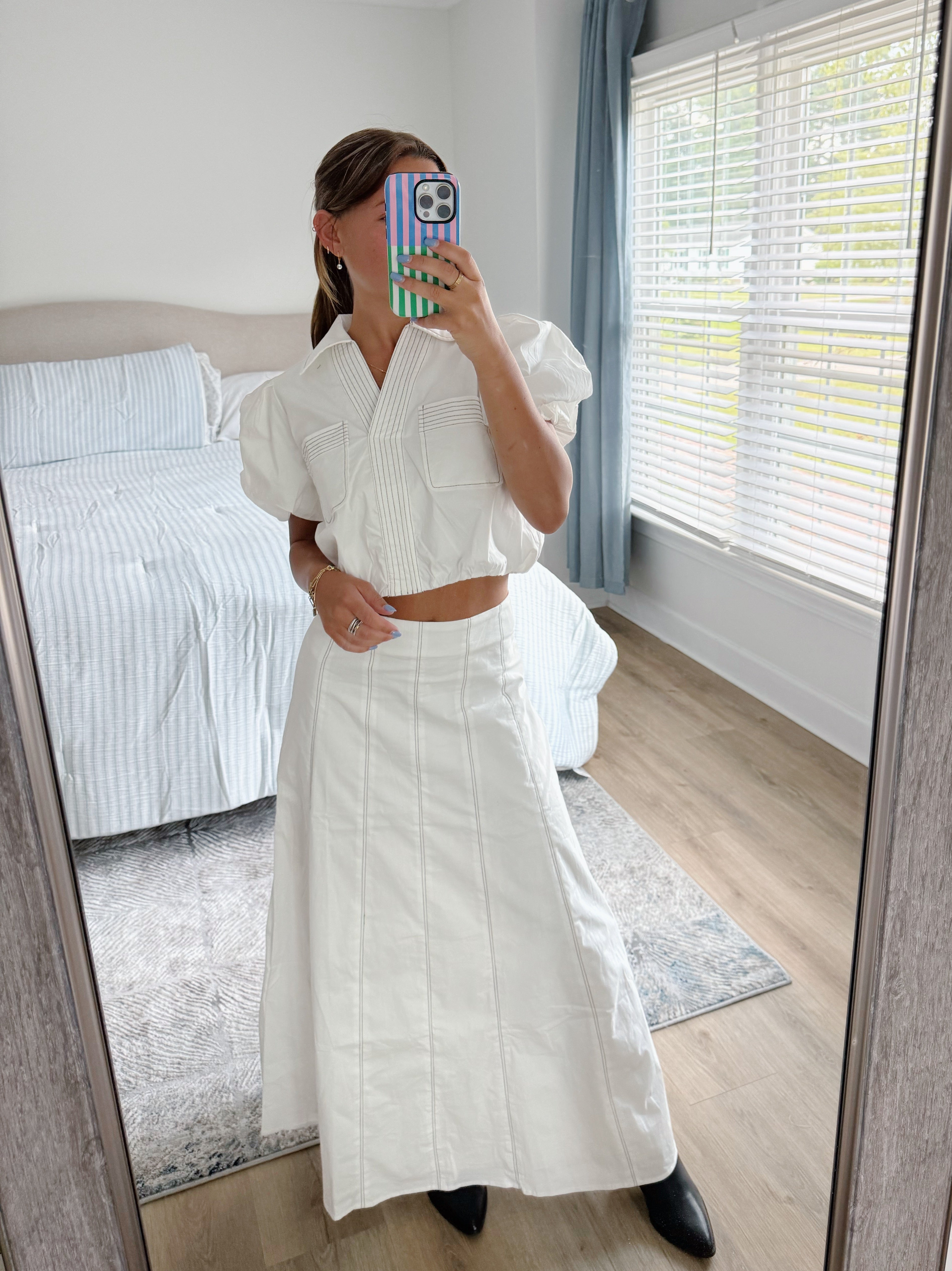 Veronica Top & Midi Skirt Set - Off White