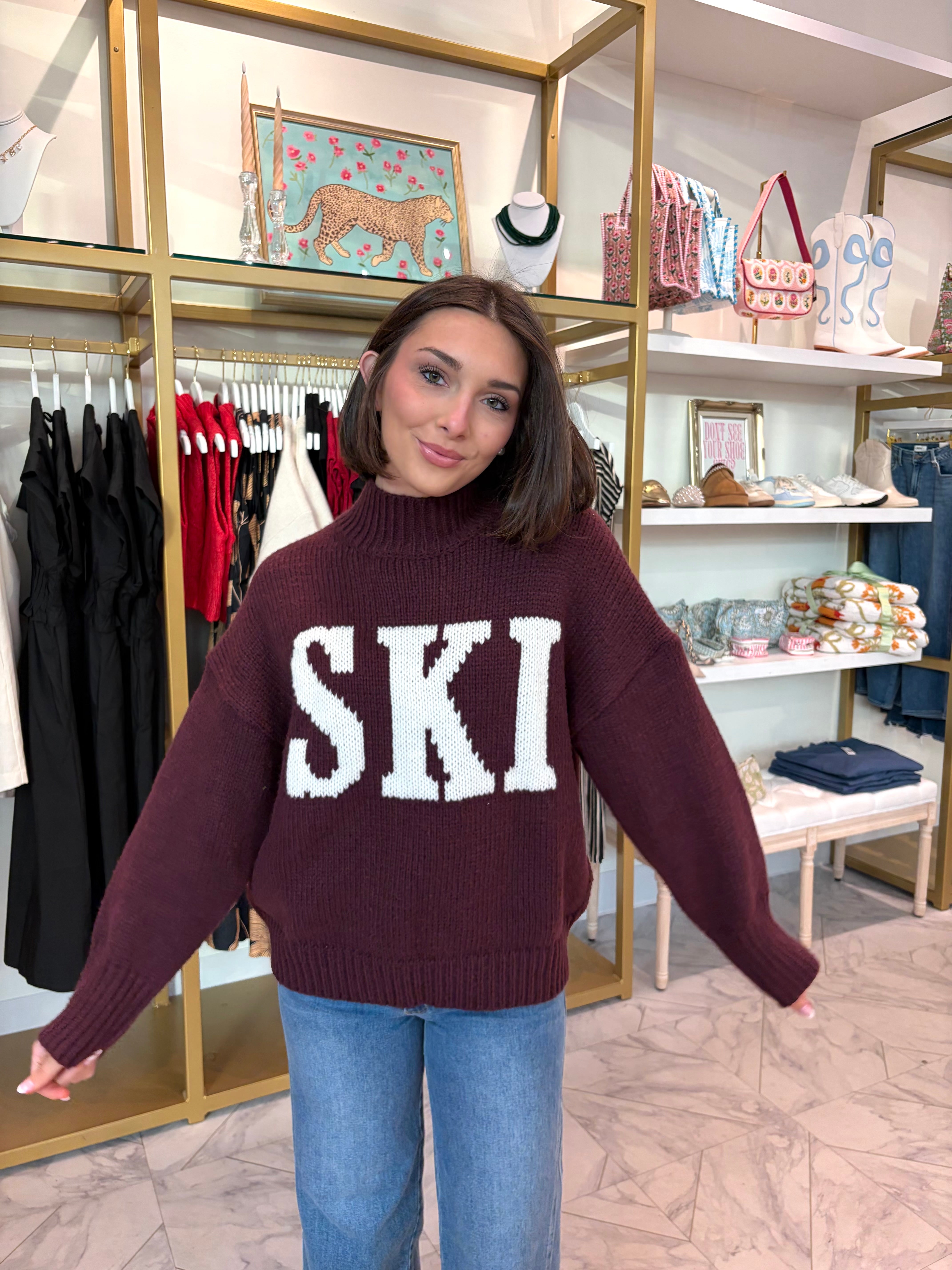 SKI Oversized Sweater - Wine & Ivory