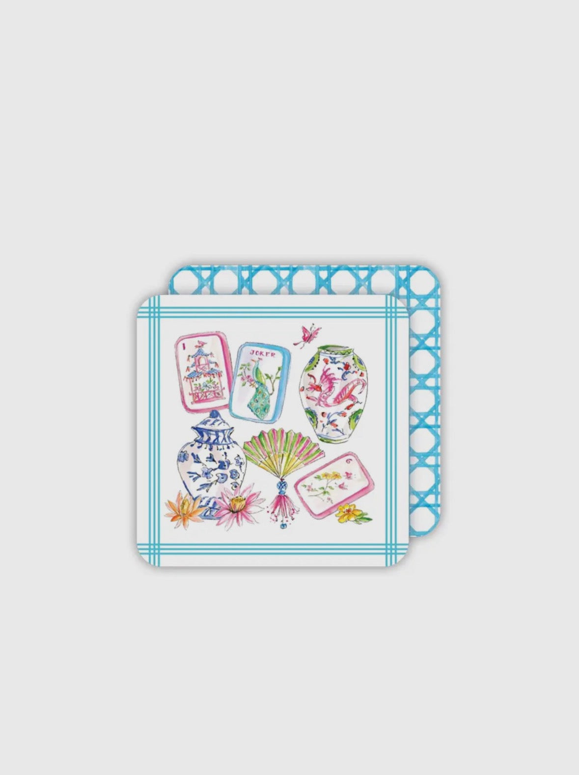 Mahjong Icons Pots Fan Tiles and Flowers Square Coaster - Pack of 20