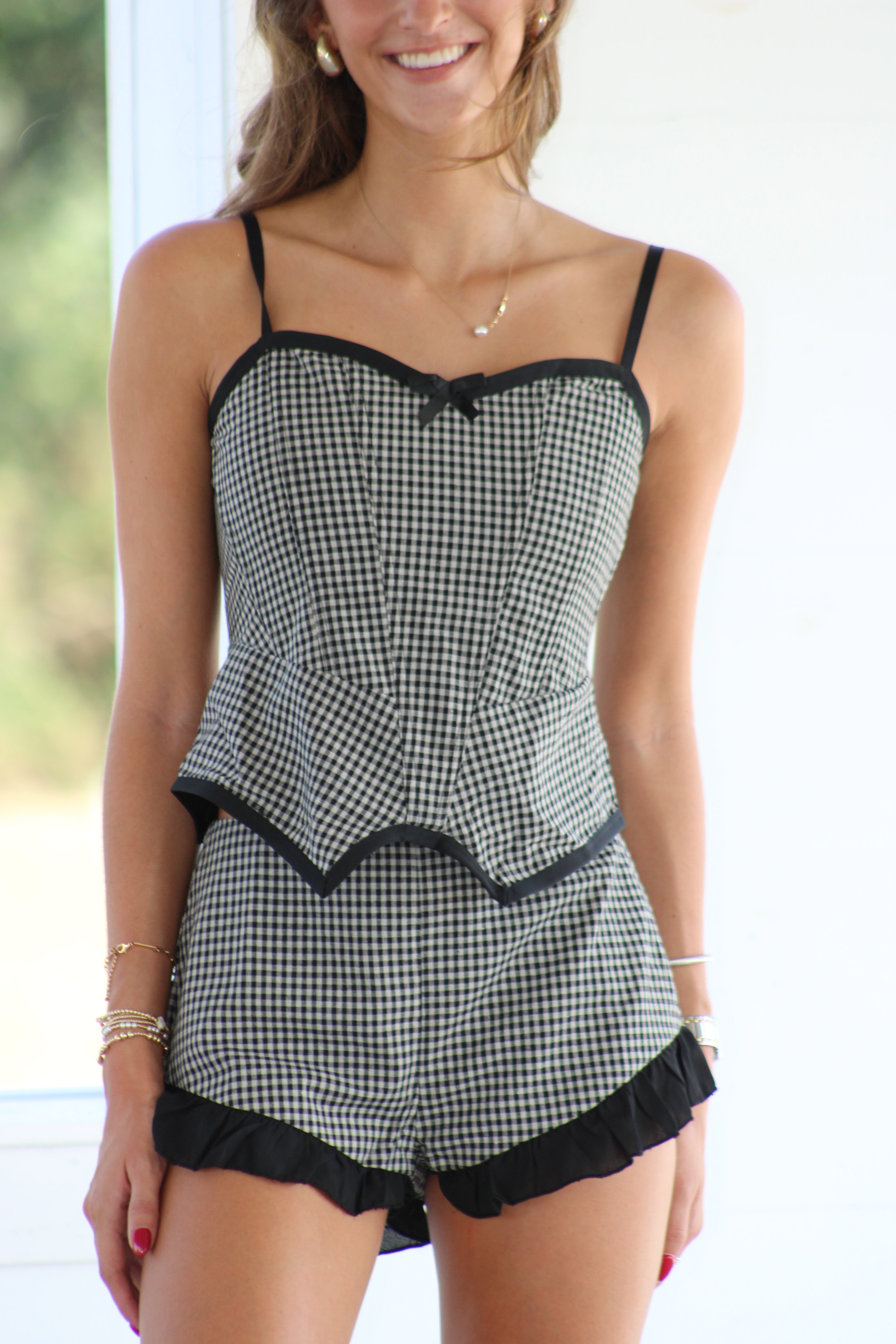 Effie Checkered Ruffle Set - Black
