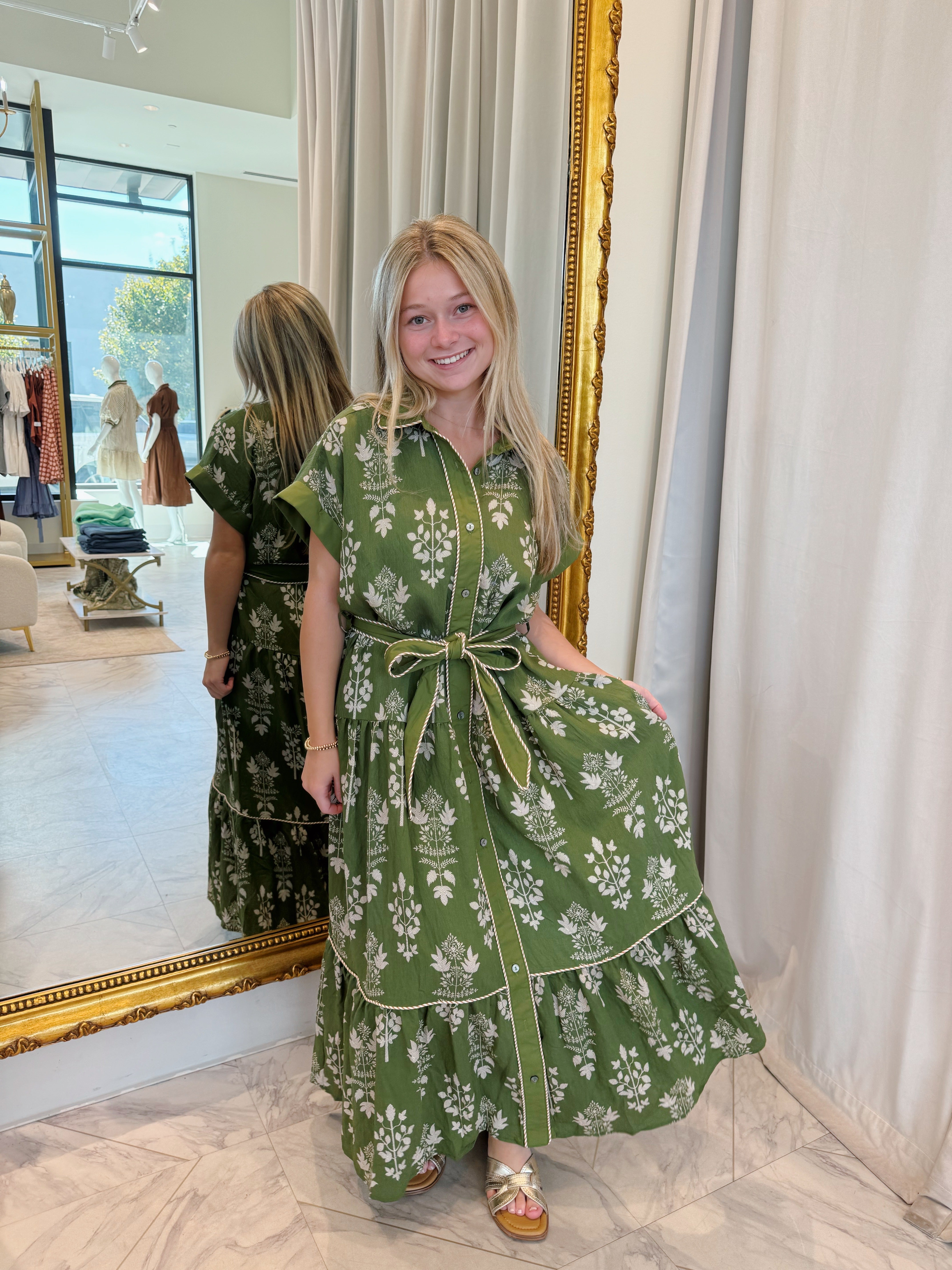 Lynne Midi Dress - Green Floral