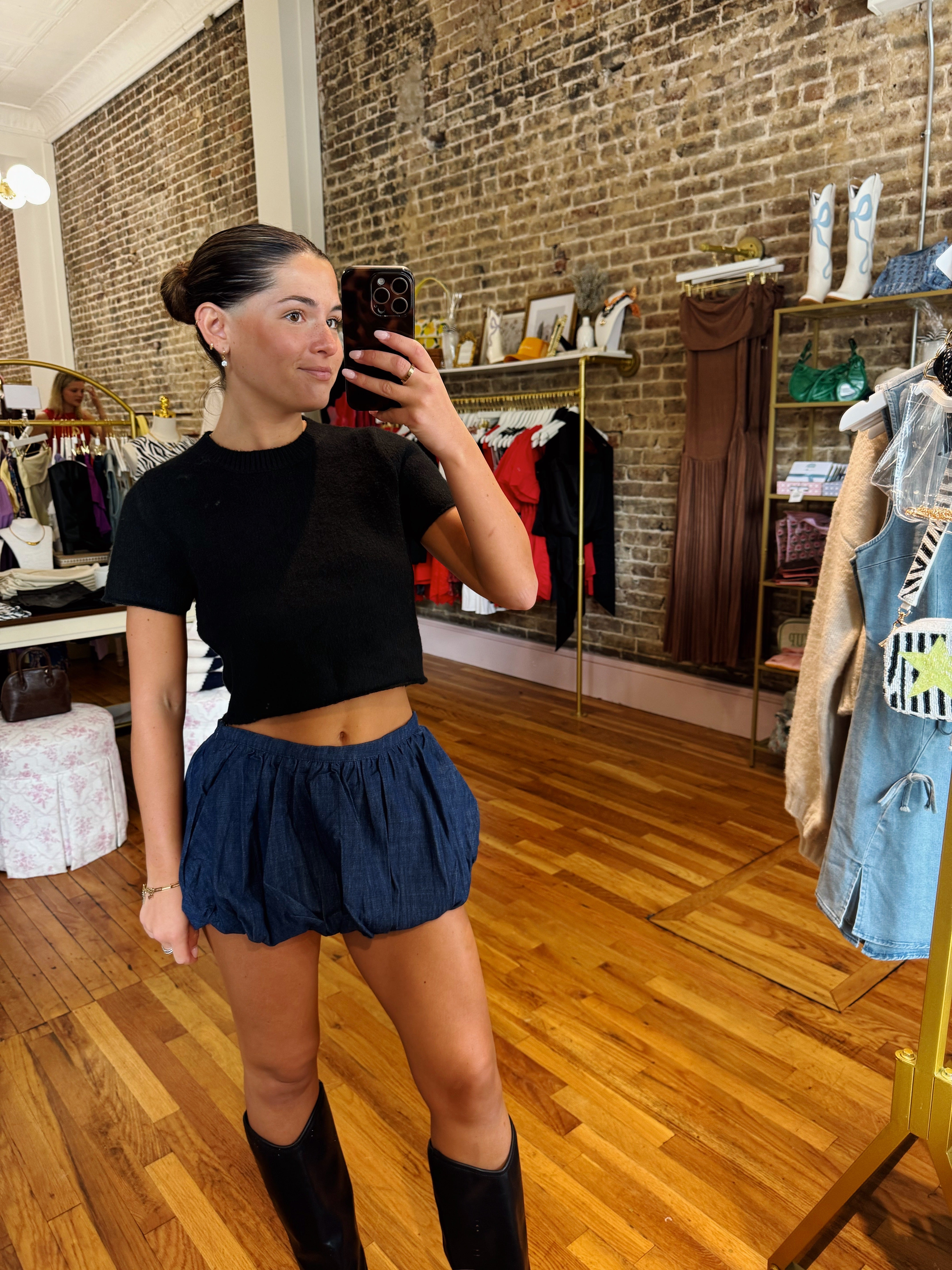 Classic Denim Bubble Skort - Dark Wash