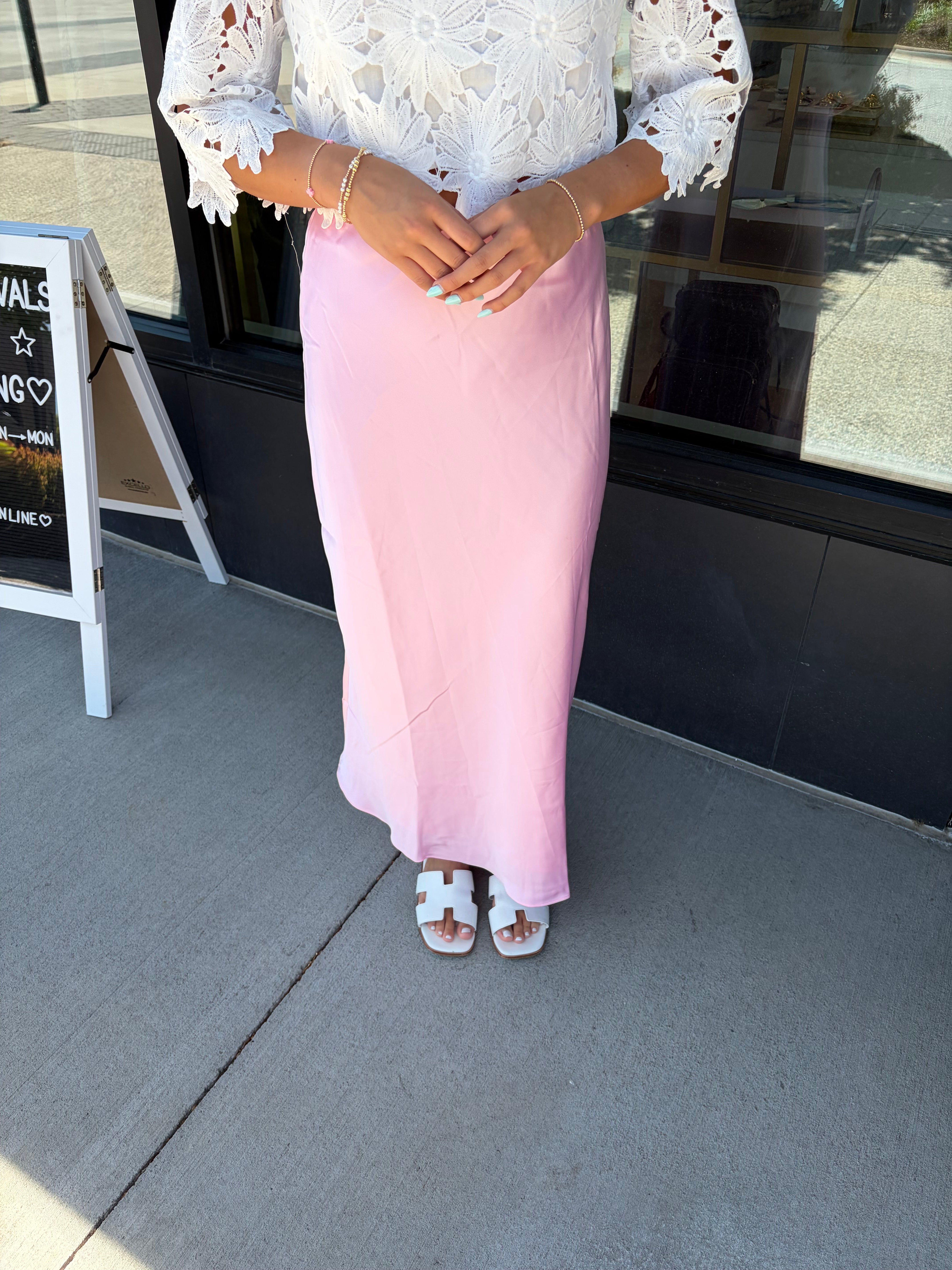 Fool For You Satin Maxi Skirt - Soft Pink