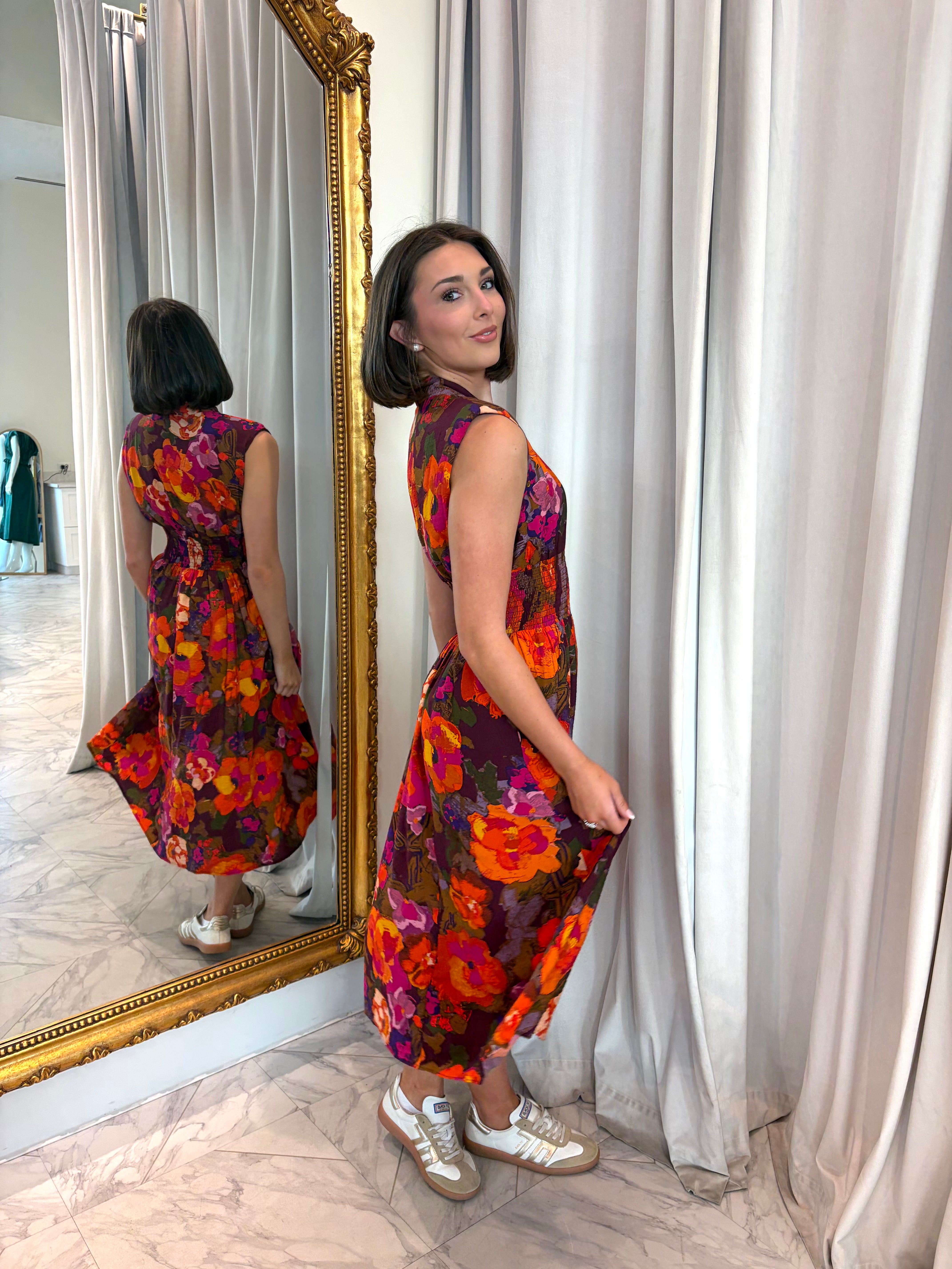 Layton Front Zip Midi Dress - Pink/Orange