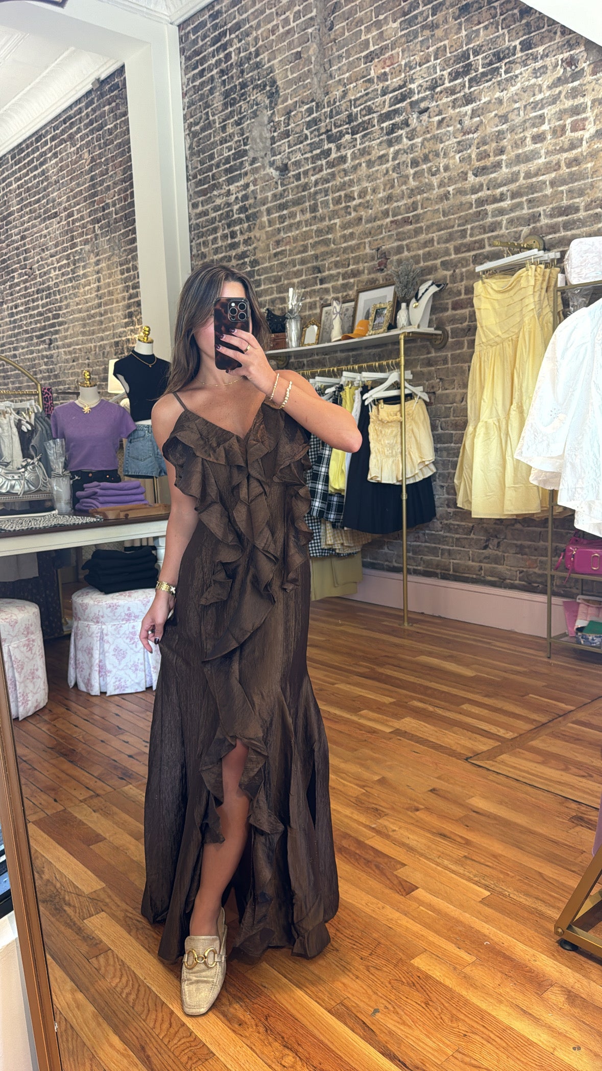 Vera Maxi Dress - Brown & Gold