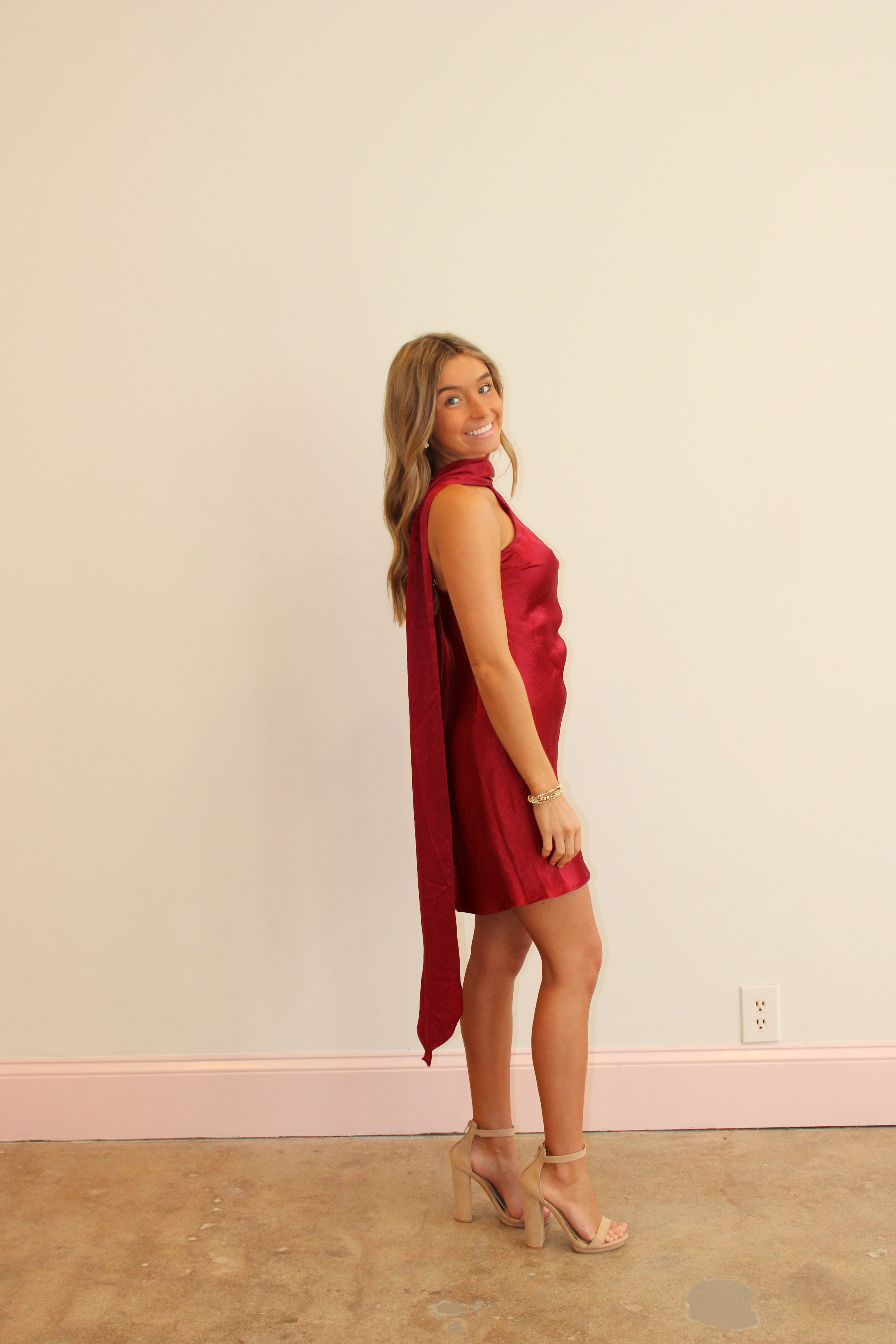 Fate Of Ophelia Satin Mini Dress - Dark Red