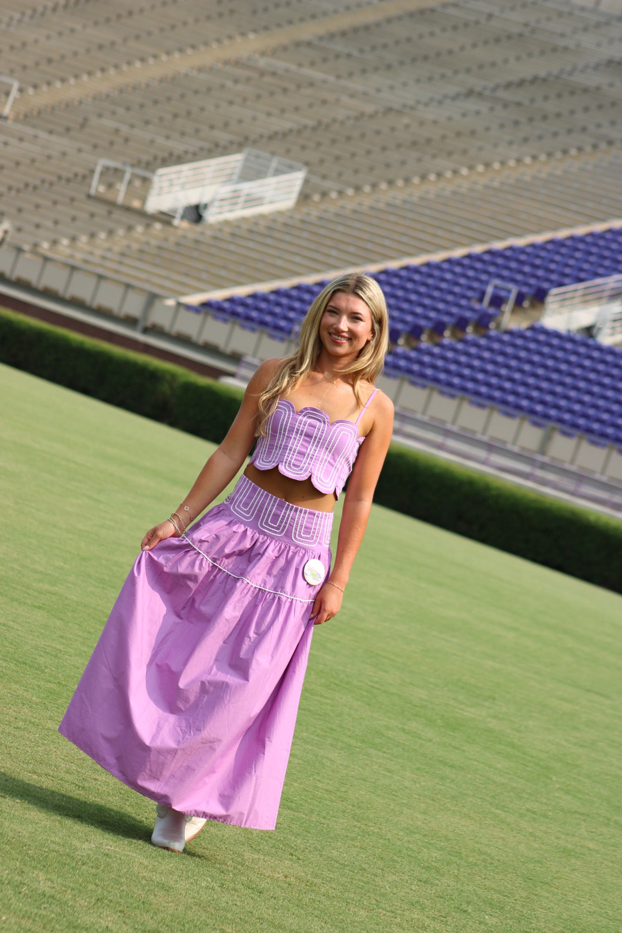 Southern Grace Embroidered Top & Midi Skirt Set - Lilac/Purple