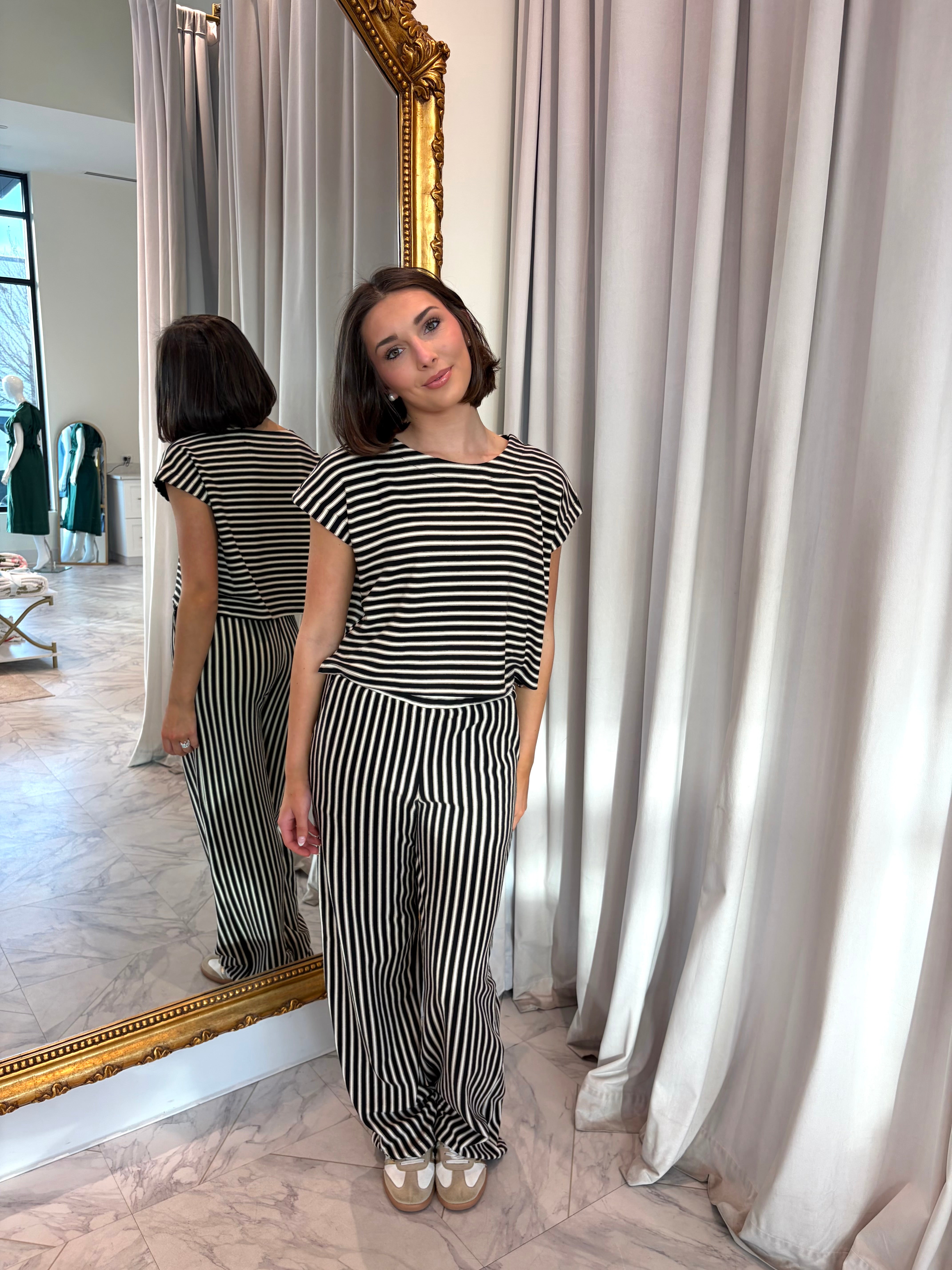 Sweet As Honey Striped Knit Set - Black/Cream