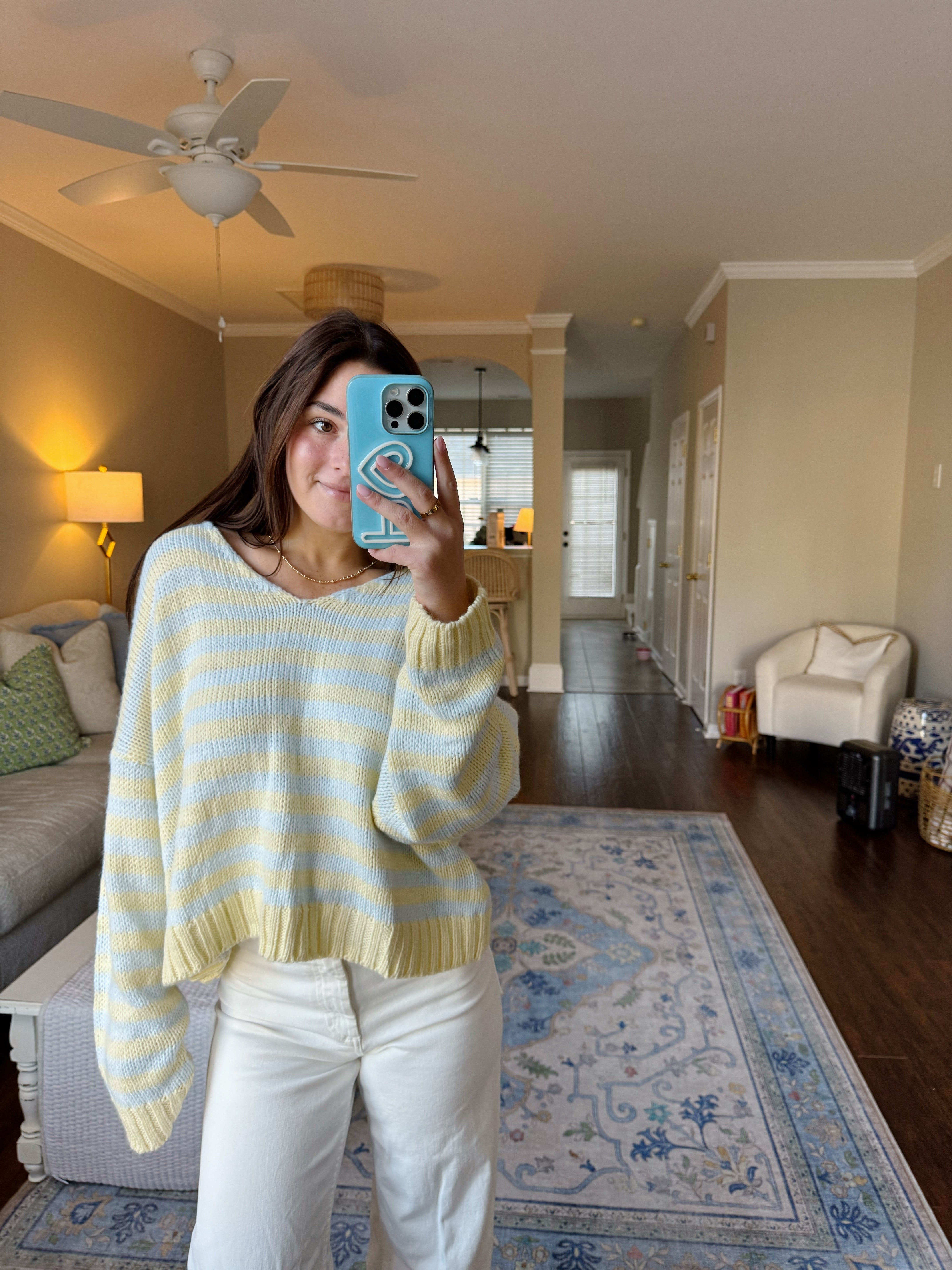 Weekend On Repeat Sweater - Yellow & Blue