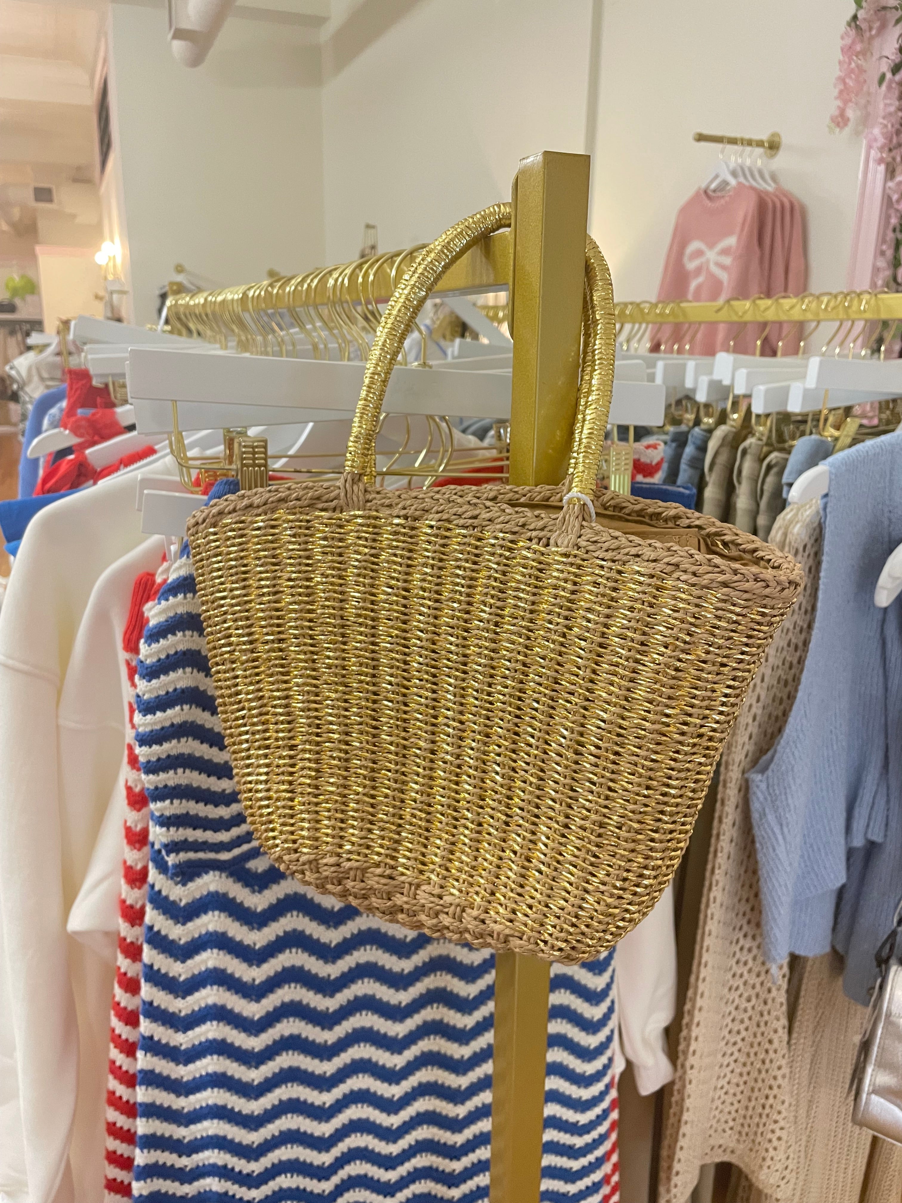 Metallic Straw Tote Bag Gold