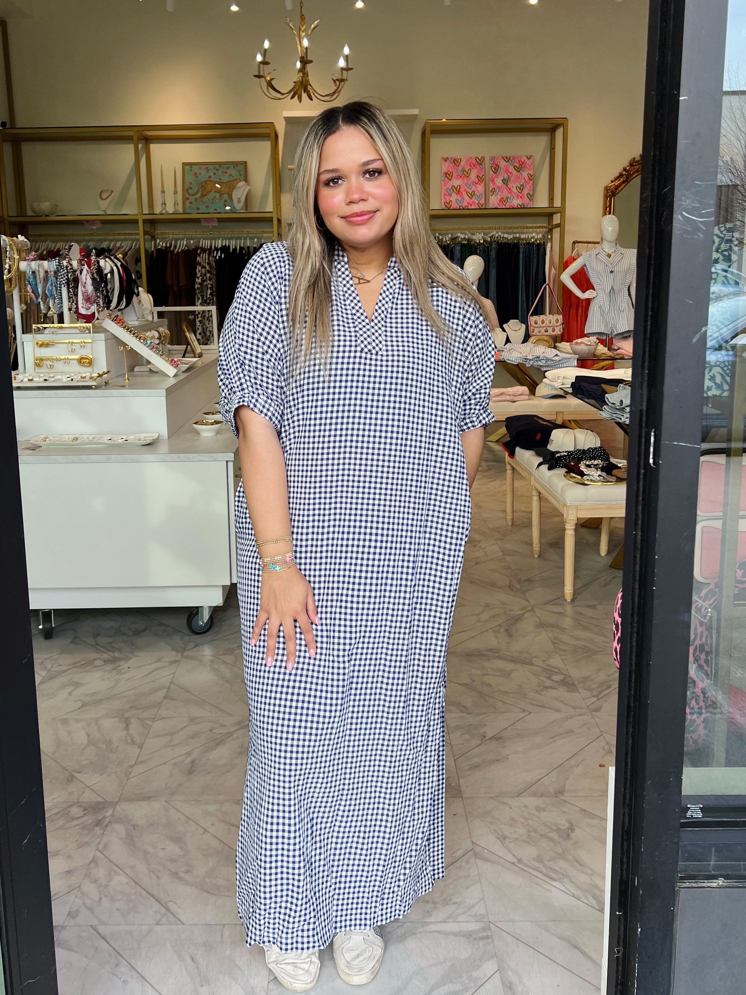 Bluebell Midi Dress - Navy Gingham
