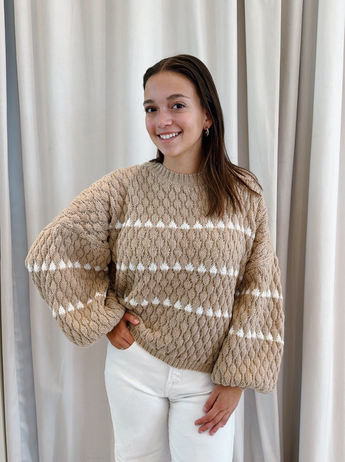 Nina Sweater - Taupe/Off White