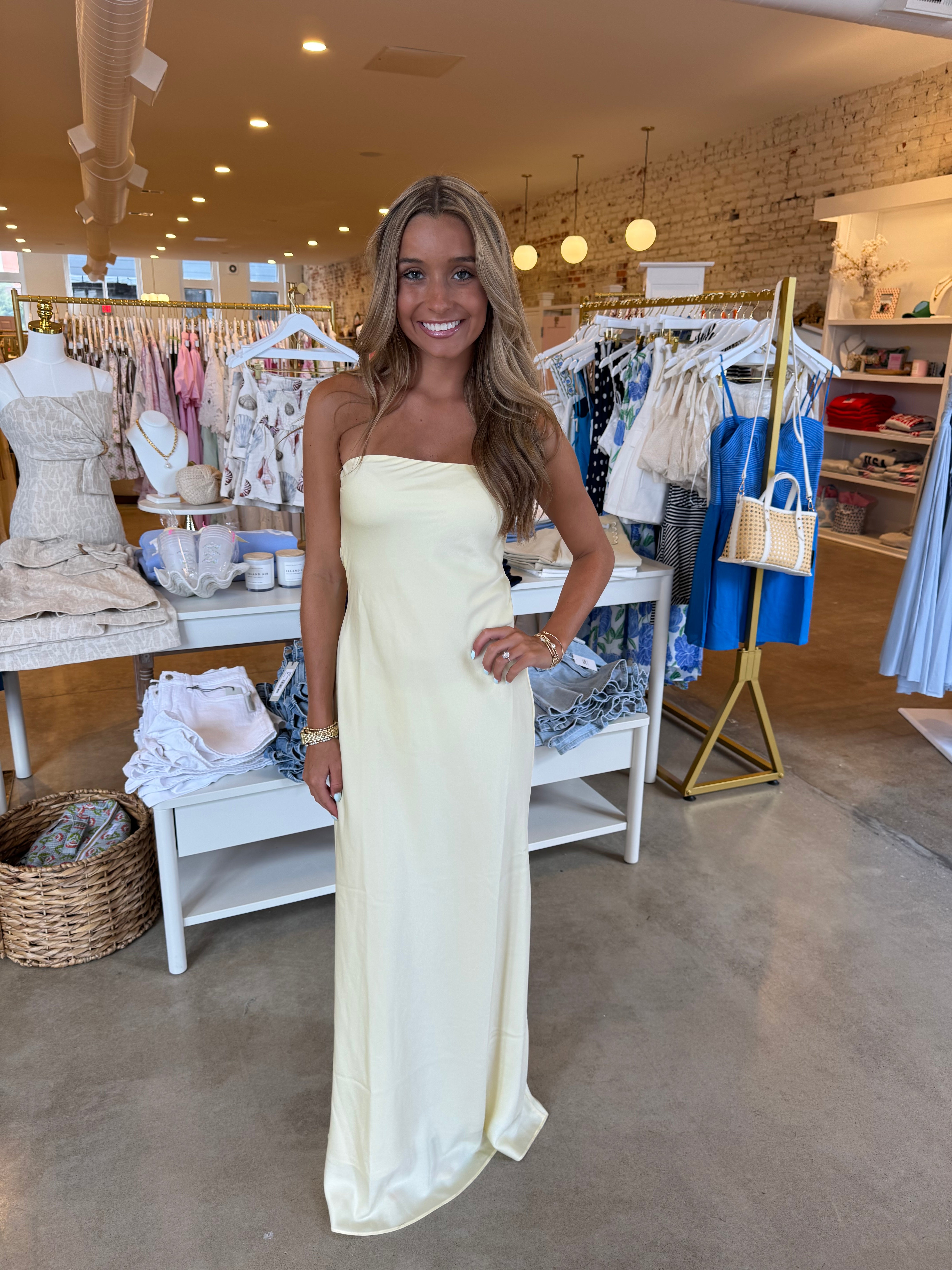 Summer Fling Satin Formal Dress - Butter Yellow