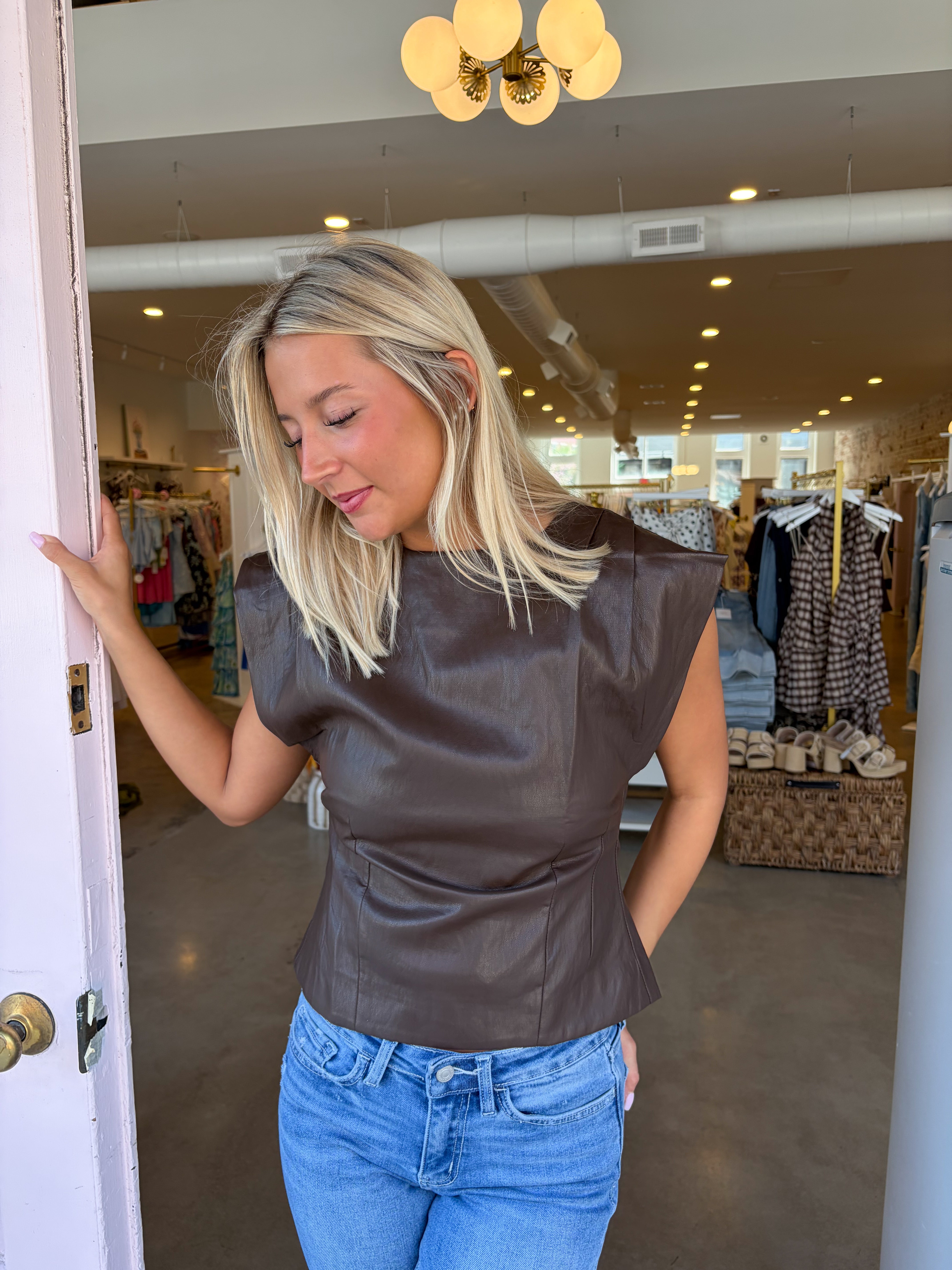 Charleen Leather Top - Brown