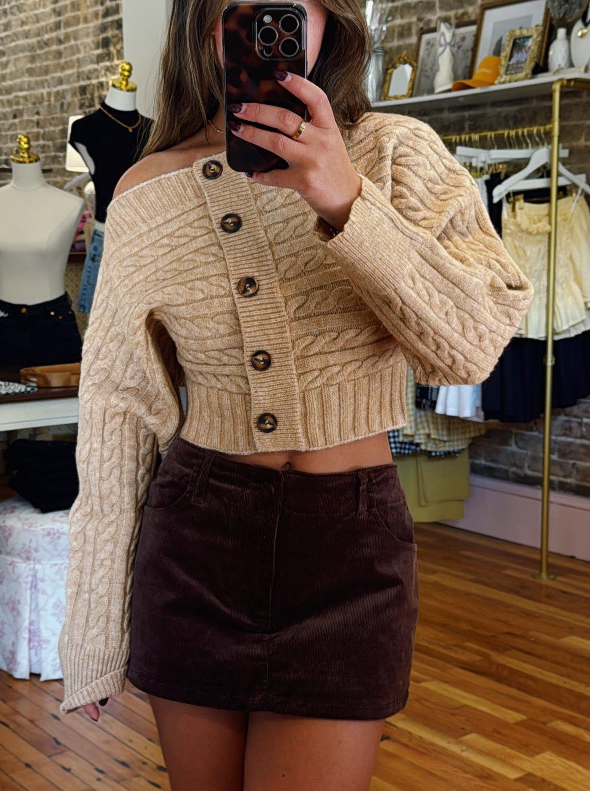 Miles Off The Shoulder Sweater - Tan - Restocked