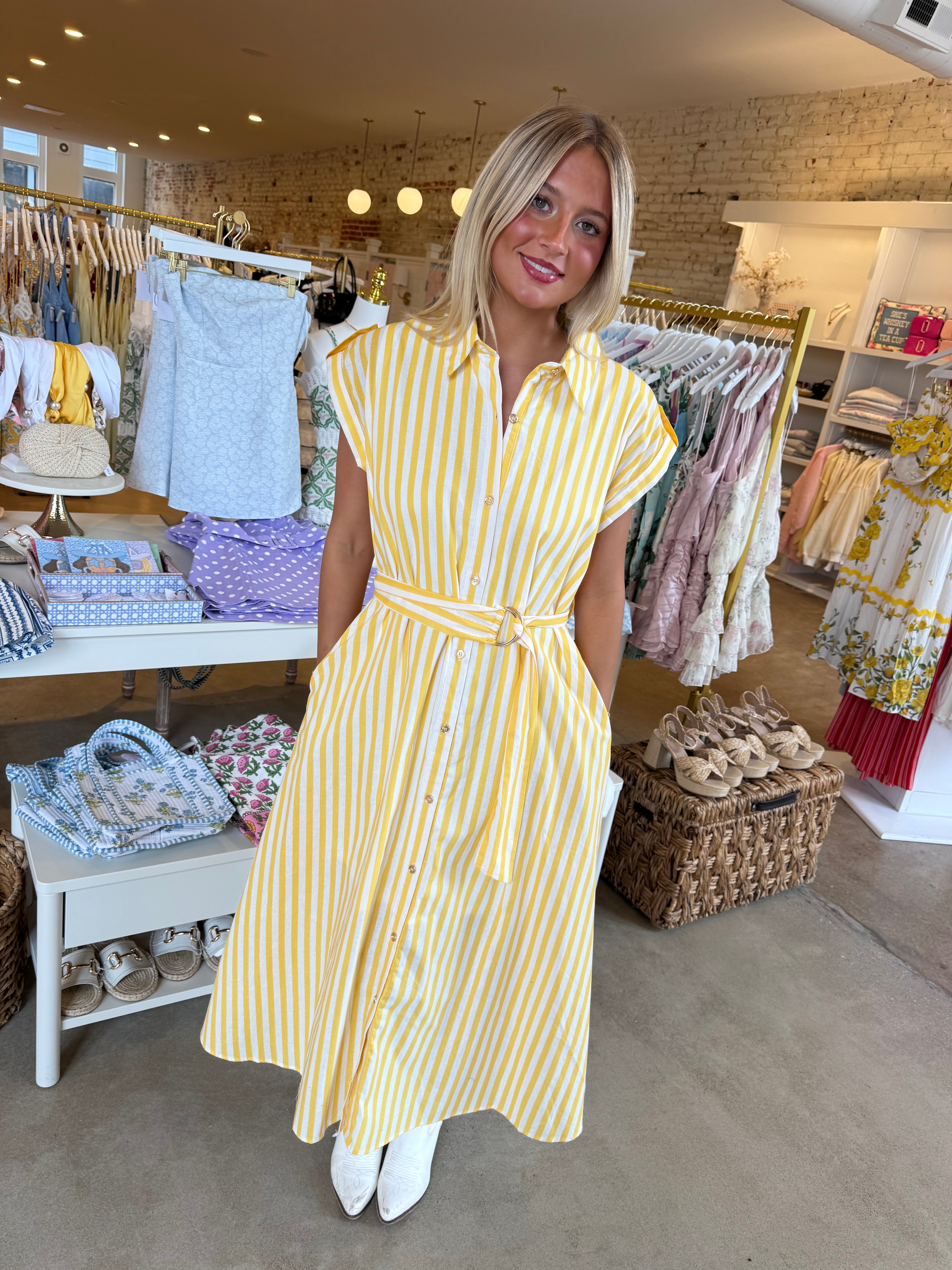 Georgia Midi Dress - Yellow Stripe