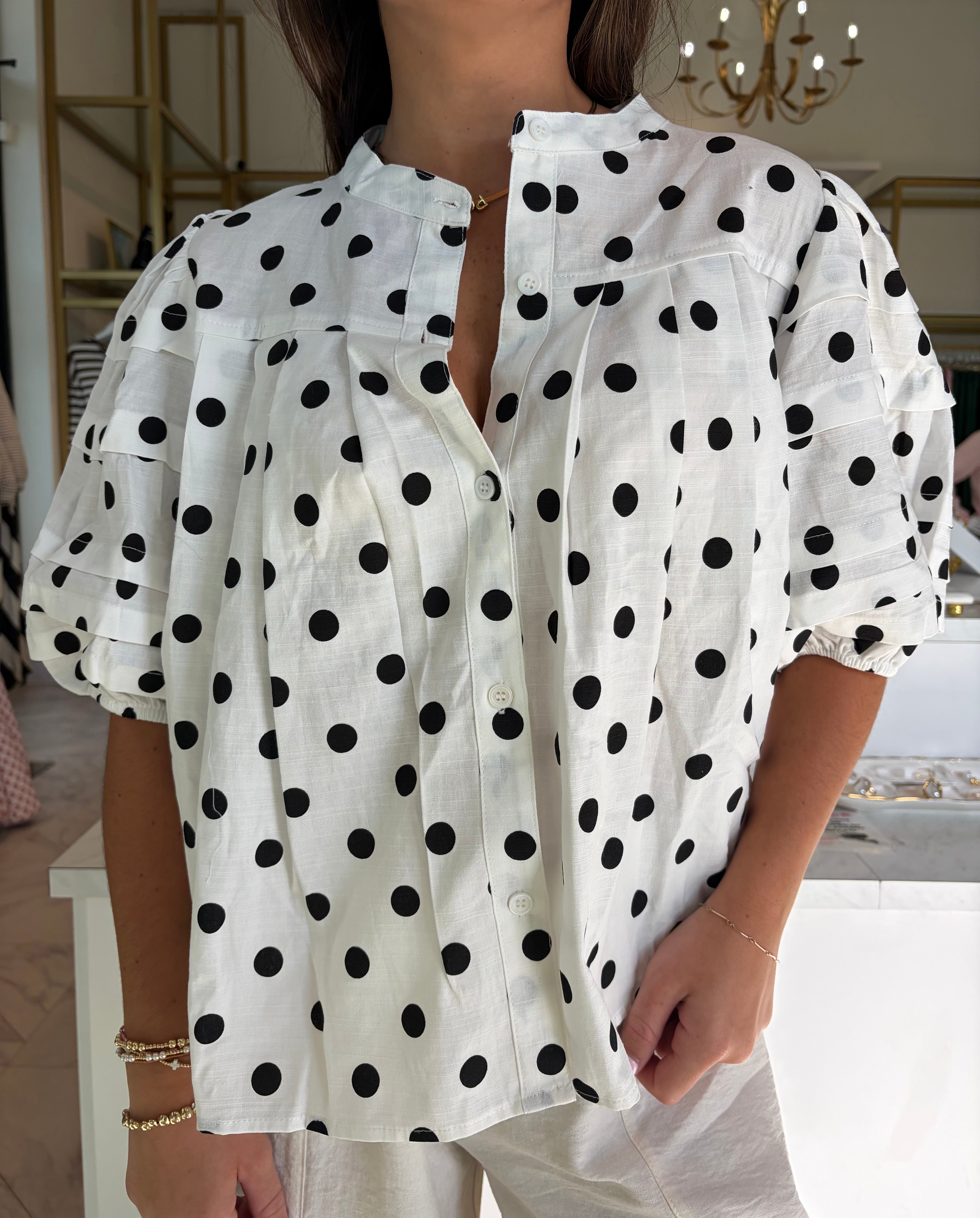 Leah Top - White Polka Dot