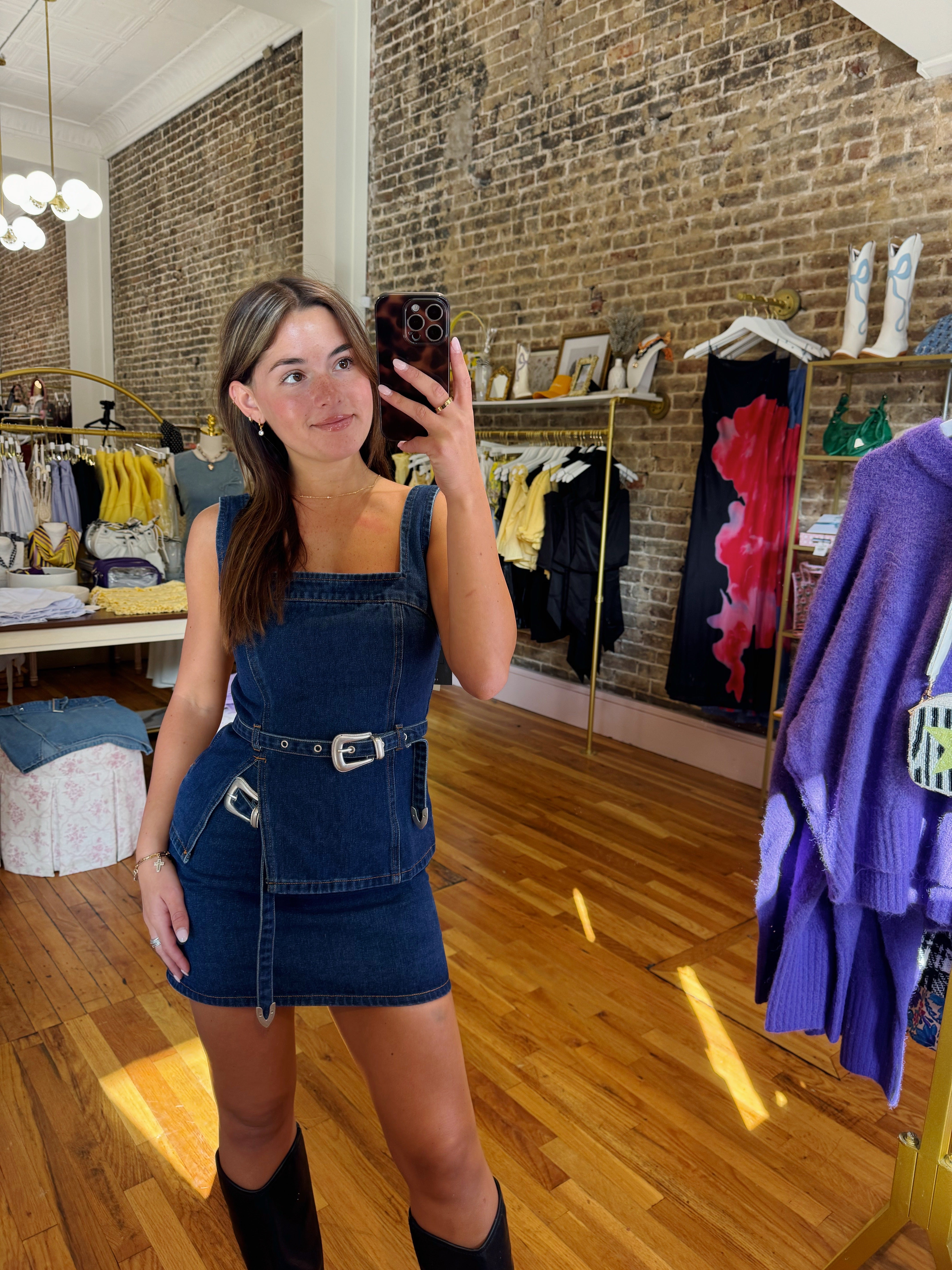 Saddle Up Belted Top - Denim