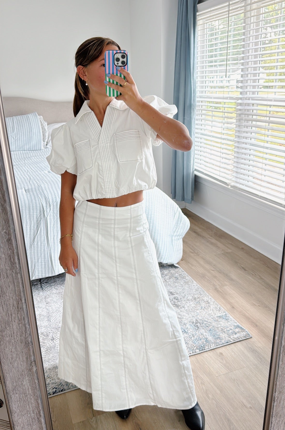 Veronica Top & Midi Skirt Set - Off White