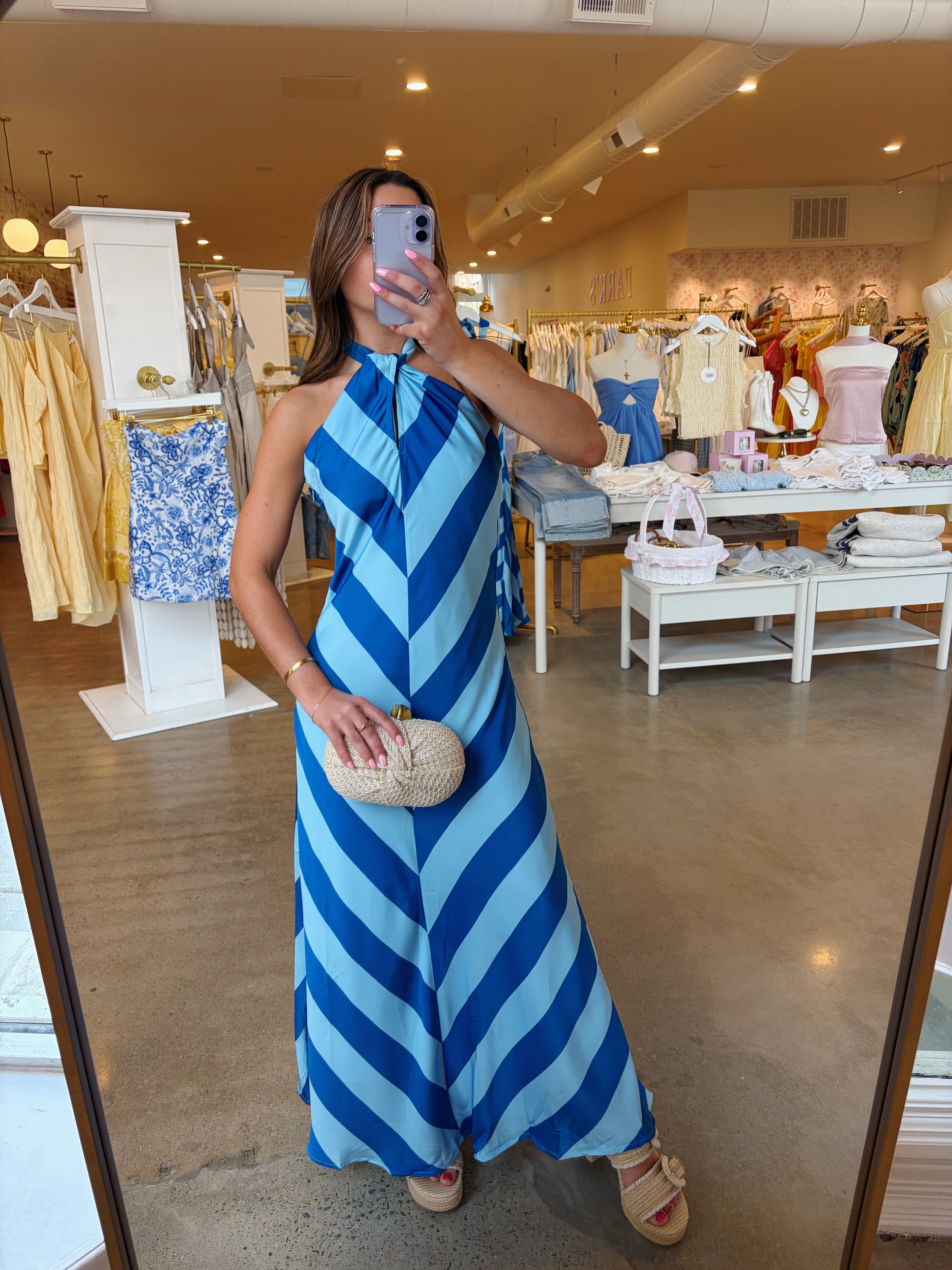 St Thomas Halter Maxi Dress - Blue