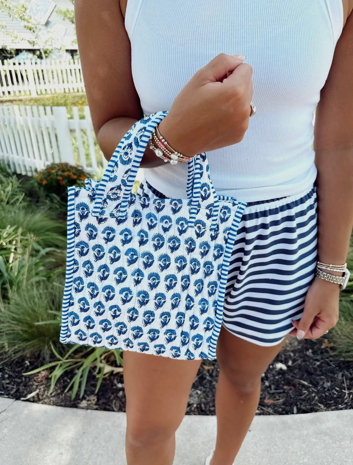 Blair Quilted Mini Tote Bag - Ocean Petals