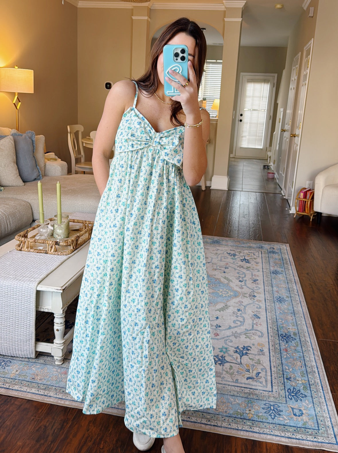 Southern Charm Midi Dress - Blue Floral