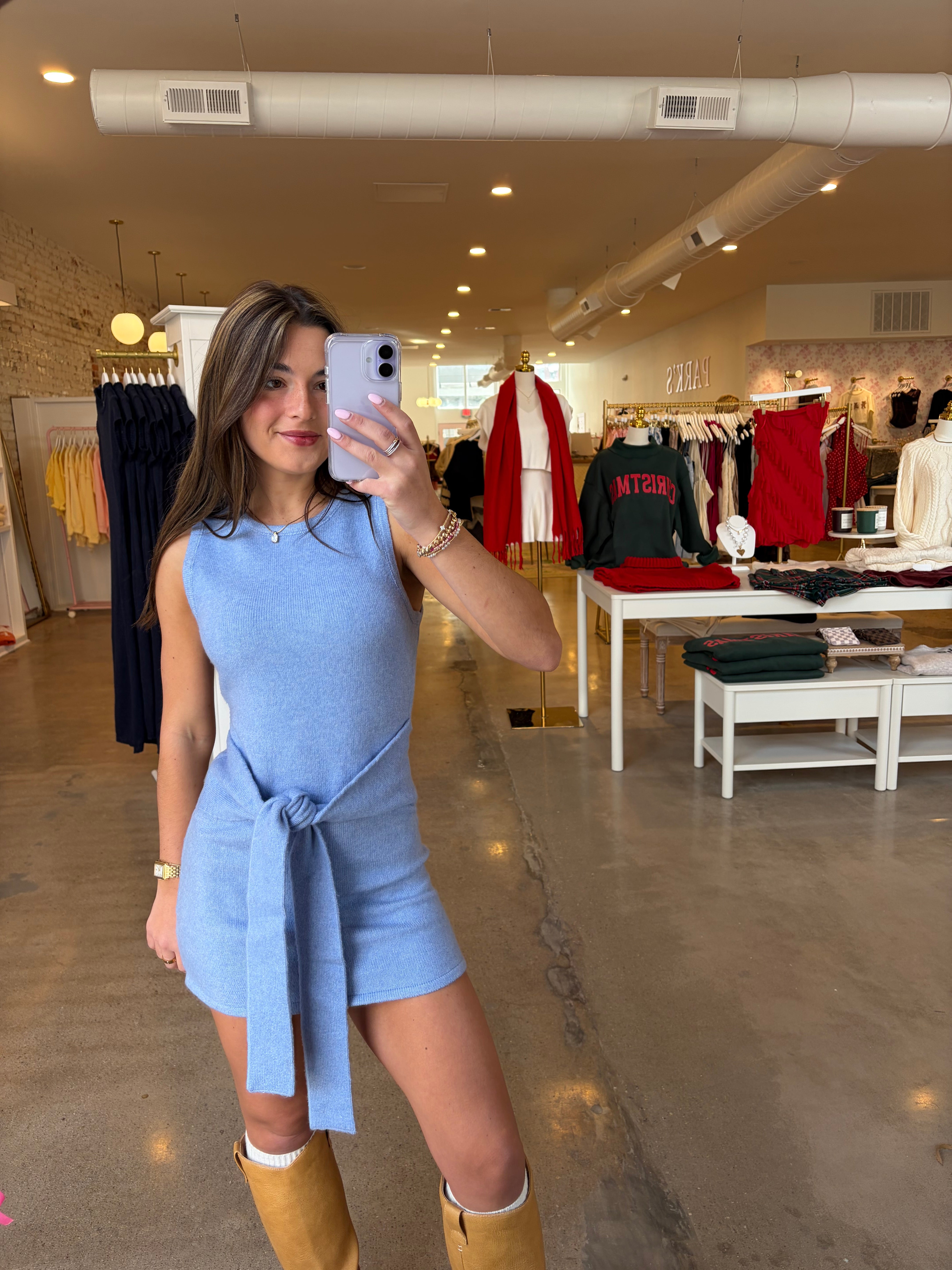 Meghan Knit Mini Sweater Dress - Blue