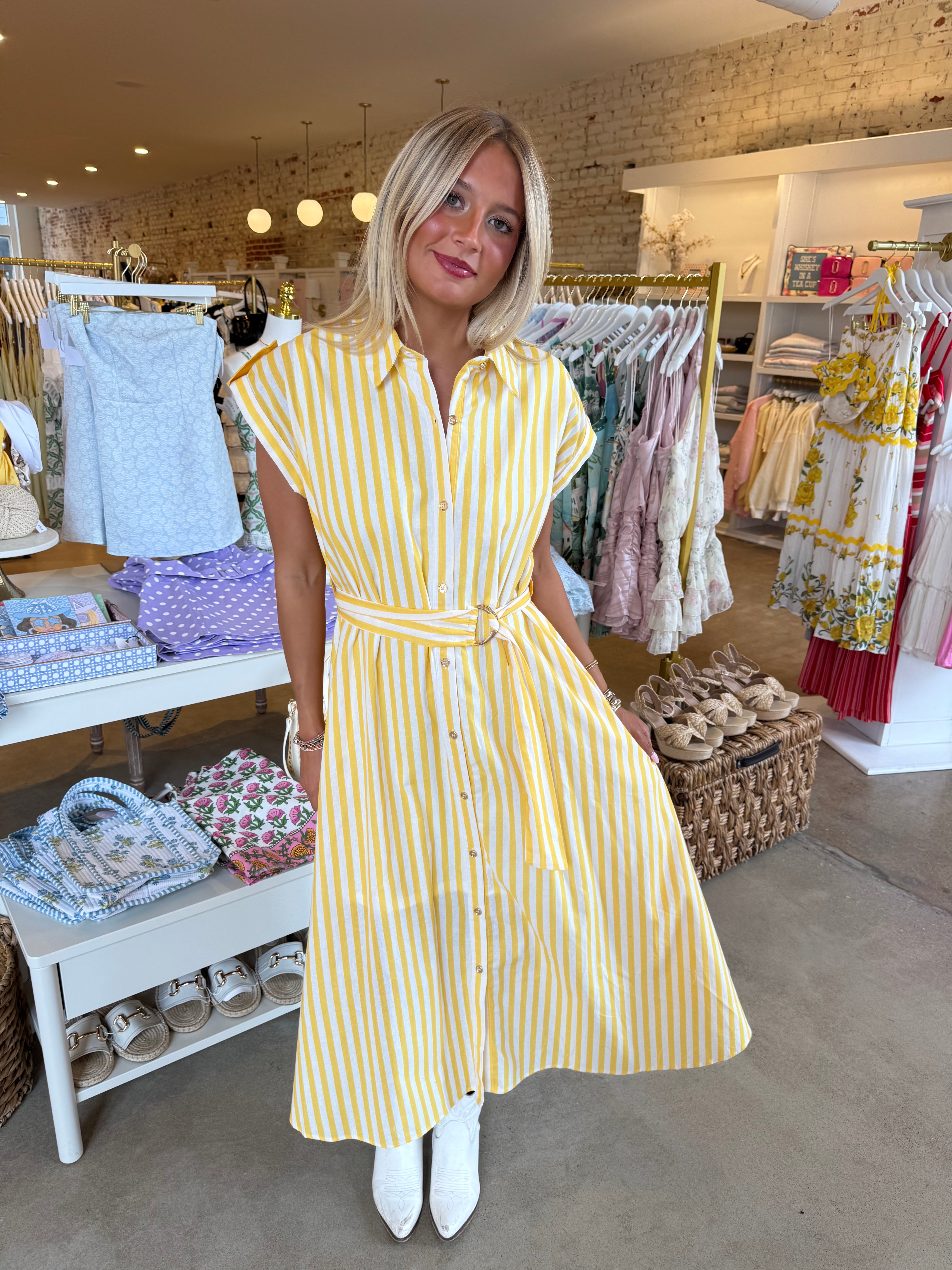 Georgia Midi Dress - Yellow Stripe