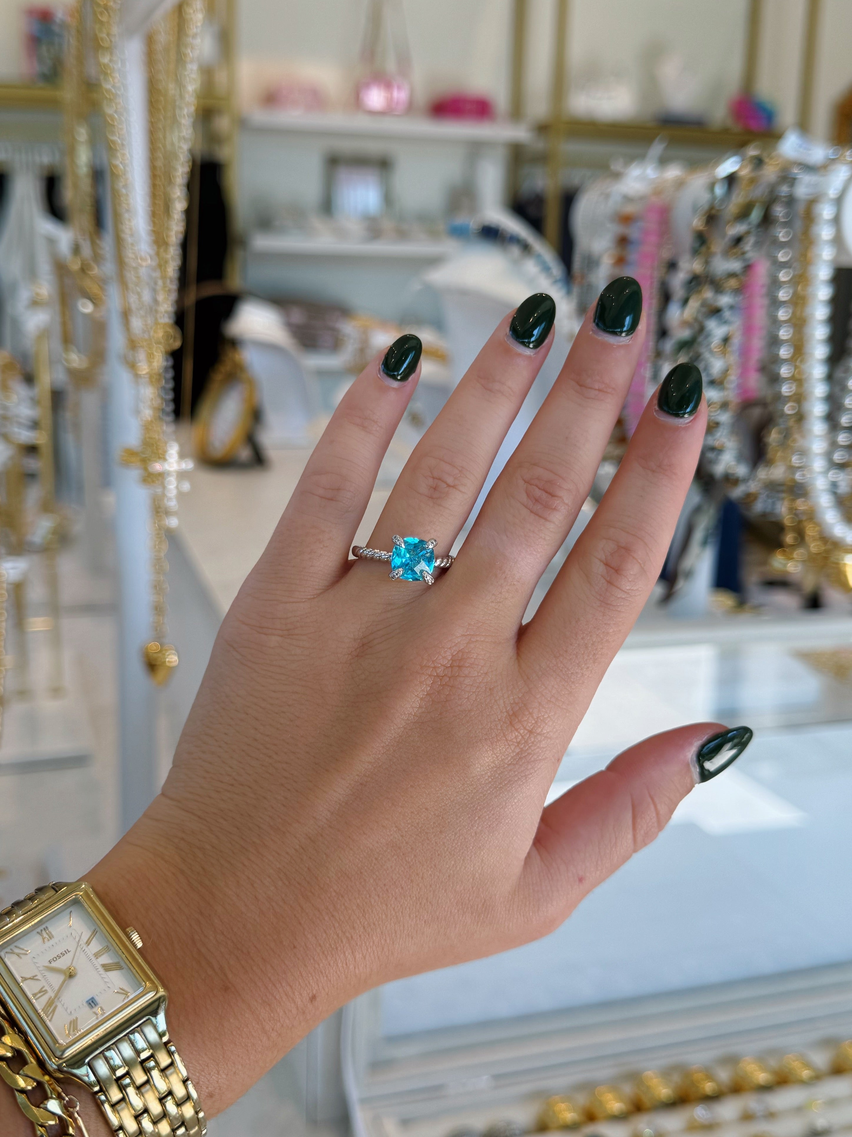 Blue Crystal Wire Ring