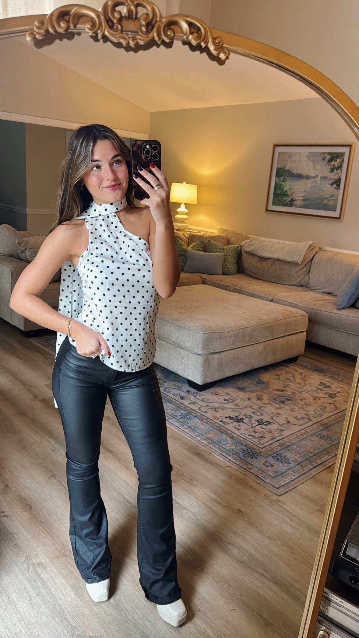 All Is Well Top With Scarf - White Polka Dot