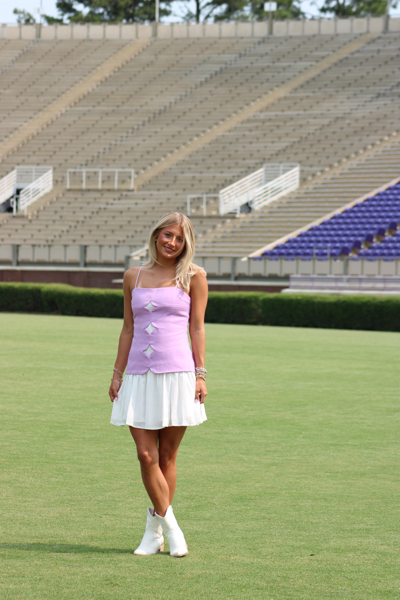 Girls On Gameday Dropwaist Mini Dress - Lavender/White
