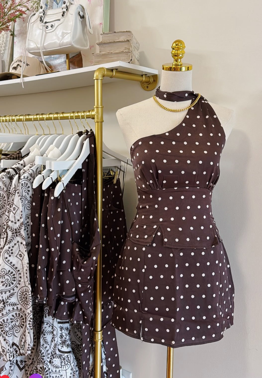 Good Graces Top & Skirt Set - Brown Polka Dot