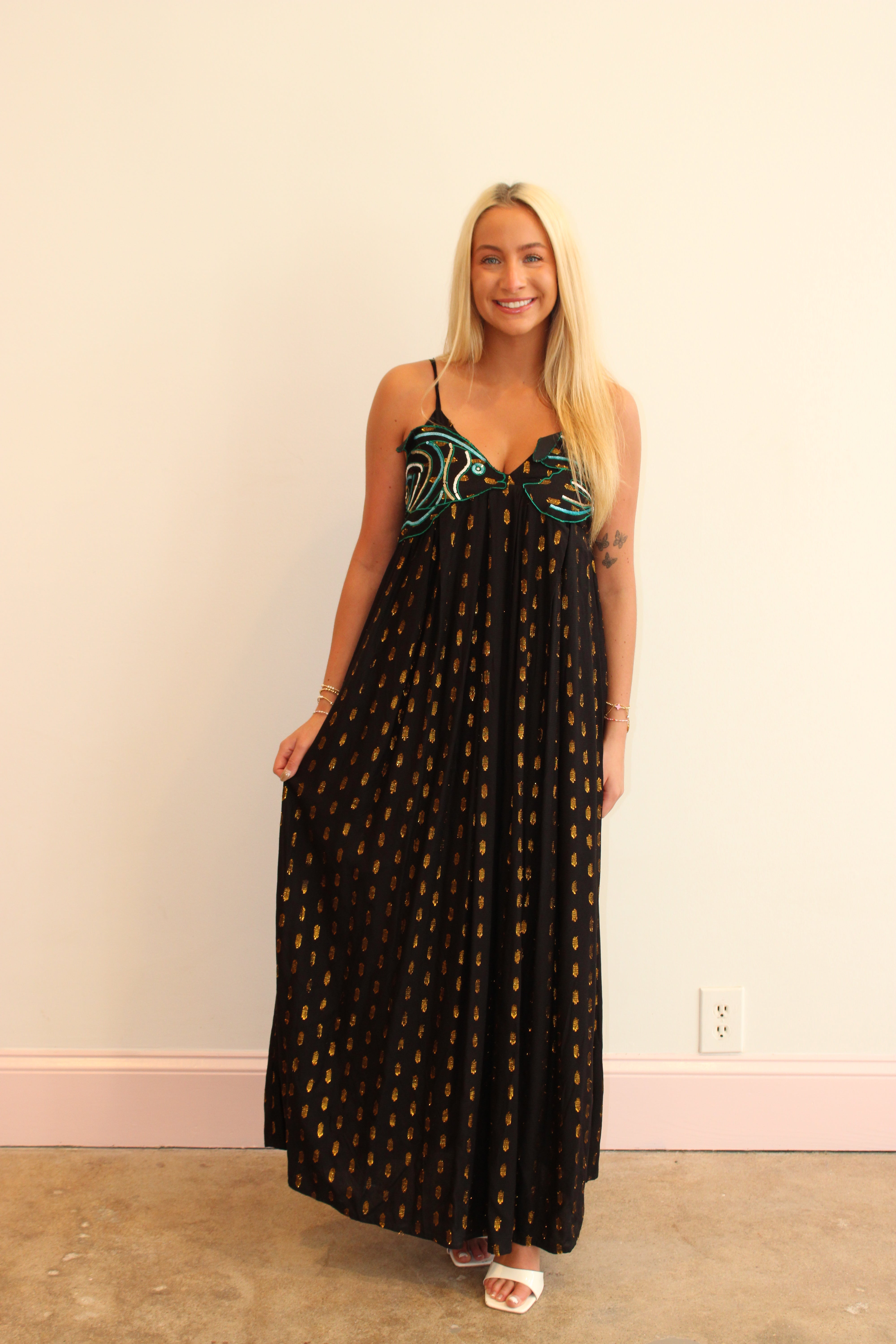 Browfin Fish Embellished Lurex Dress - Black & Blue