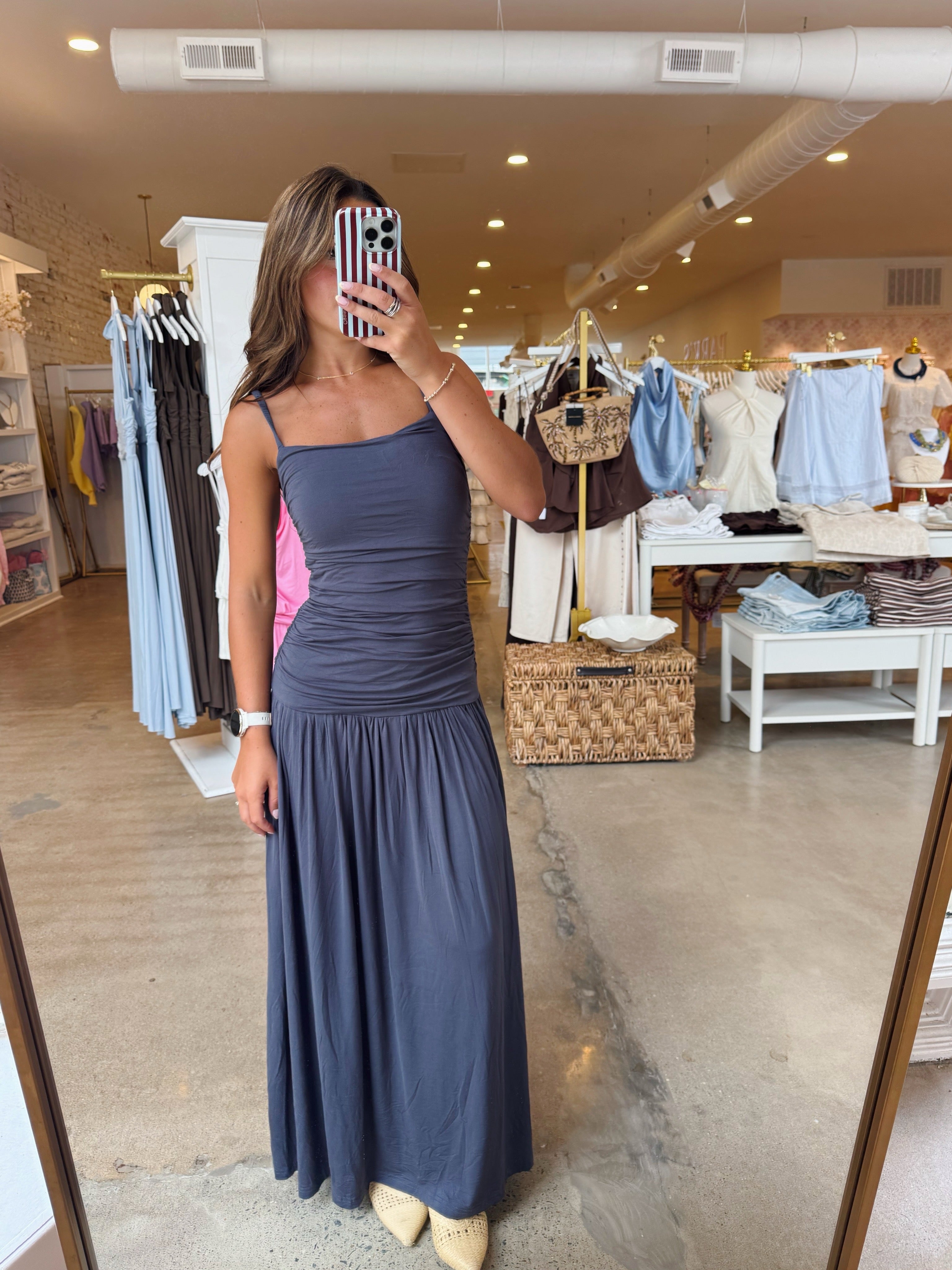 Sadie Soft Knit Dropwaist Maxi Dress - Charcoal