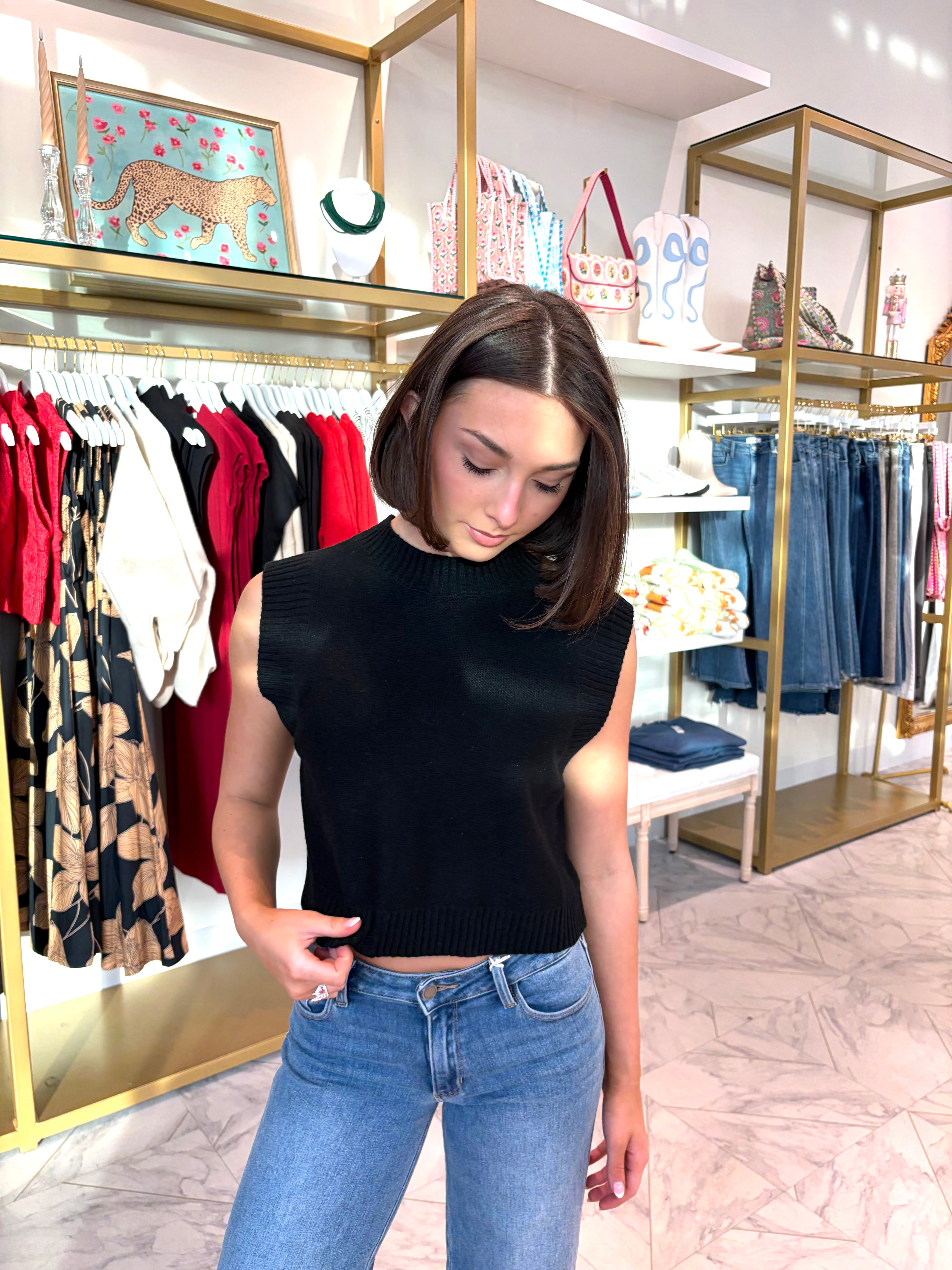 Daniella Knit Top with Open Back - Black