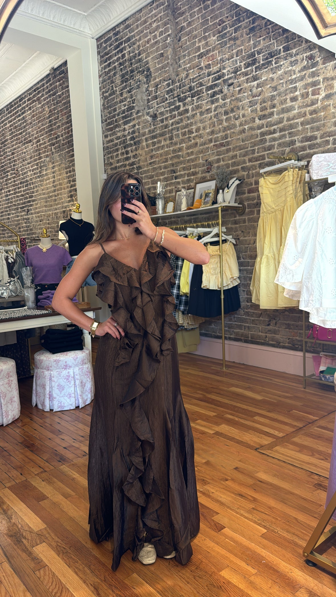 Vera Maxi Dress - Brown & Gold
