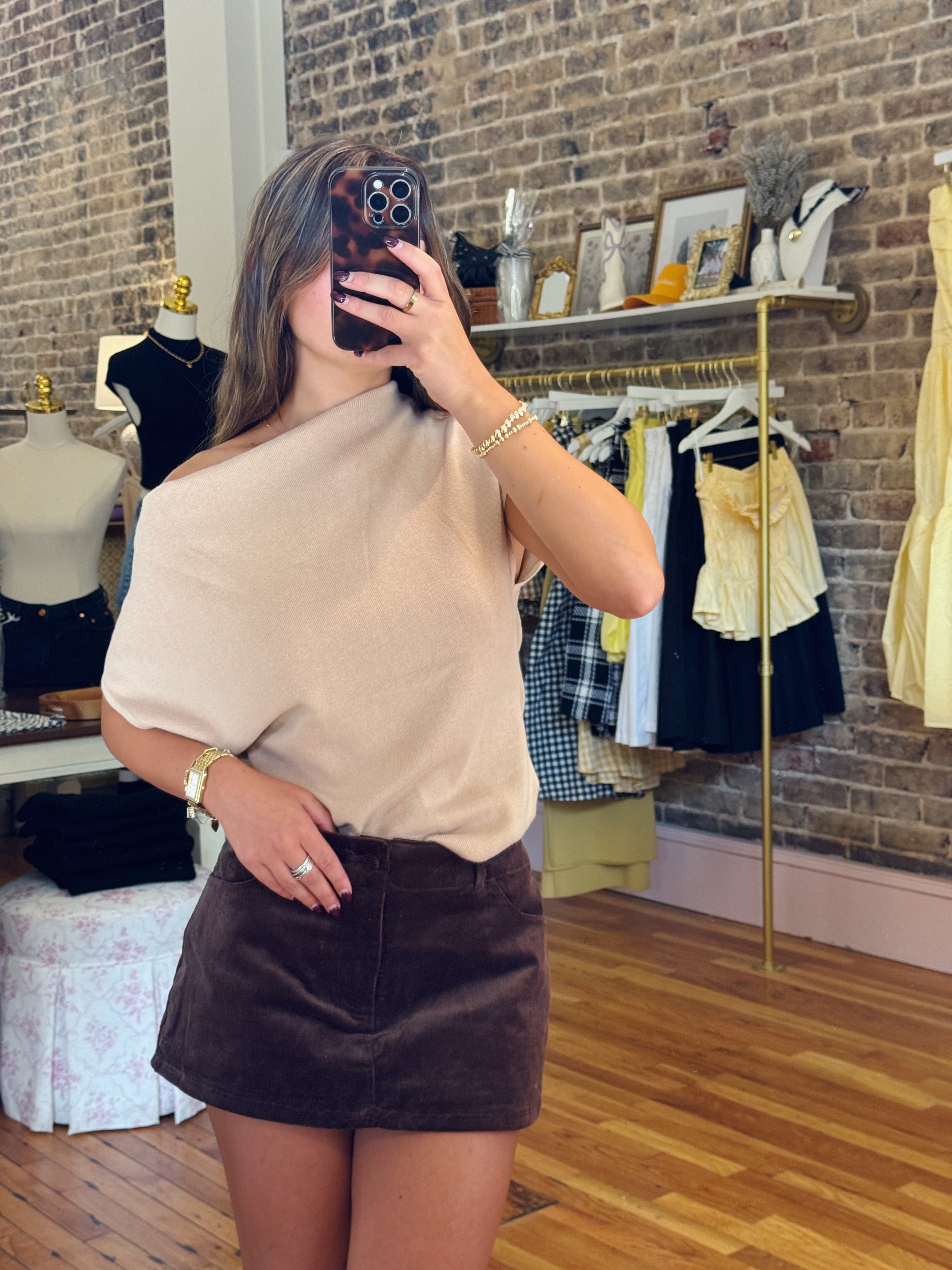 Fire Side Cowl Neck Top - Taupe