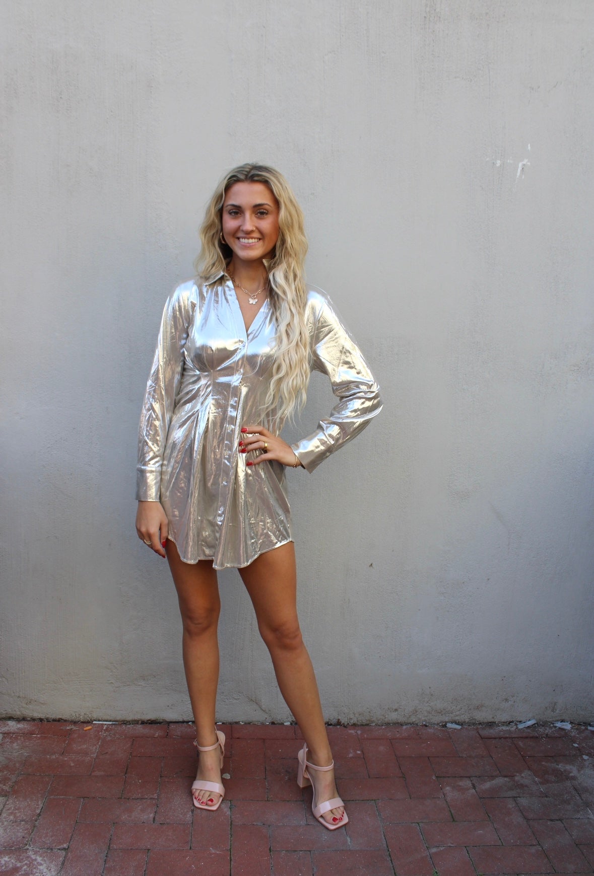 Christmas Eve Party Dress - Metallic Champagne