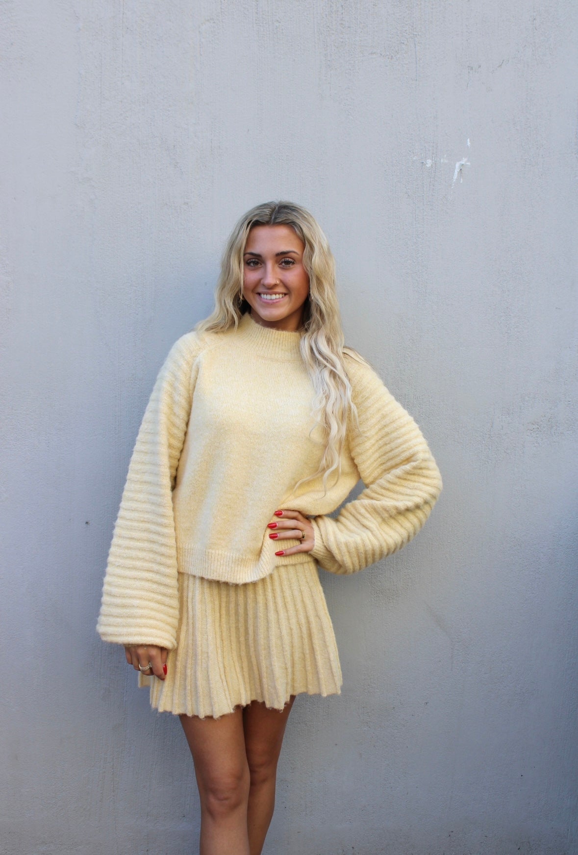 Gabrielle Pleated Knit Skirt - Yellow
