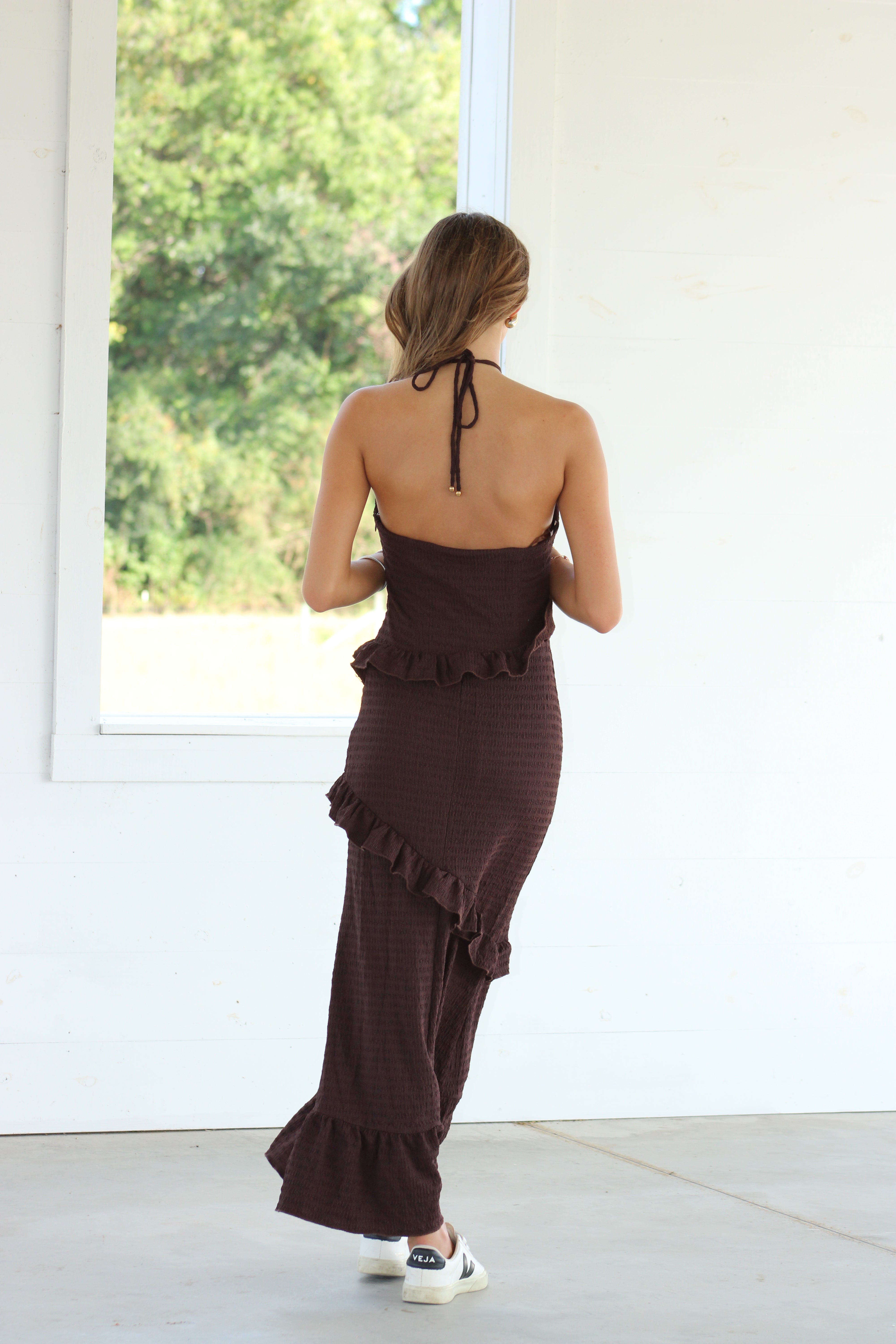 Brittany Halter Neck Maxi Dress - Brown