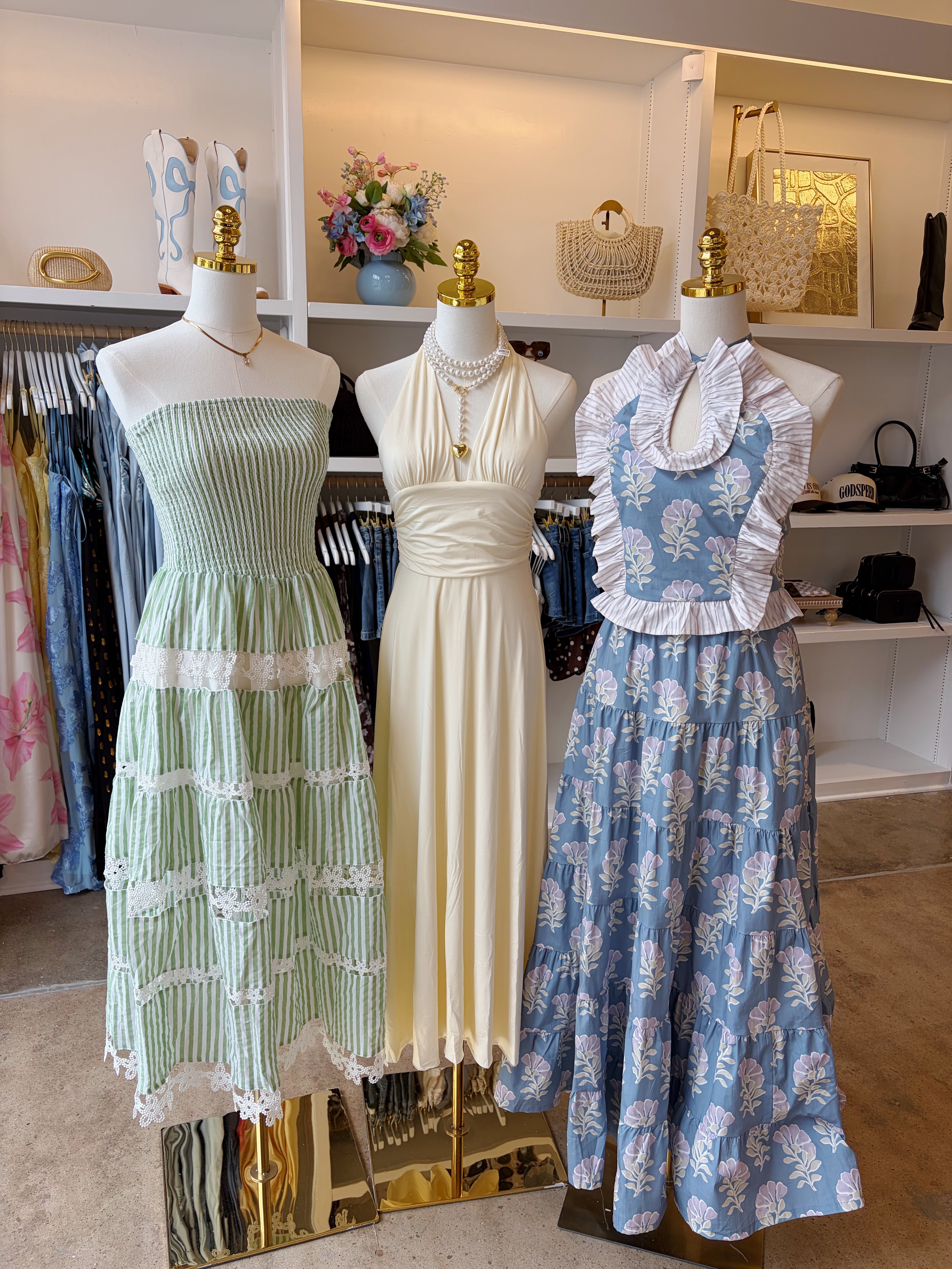 Amy Eyelet Midi Dress - Green Stripe