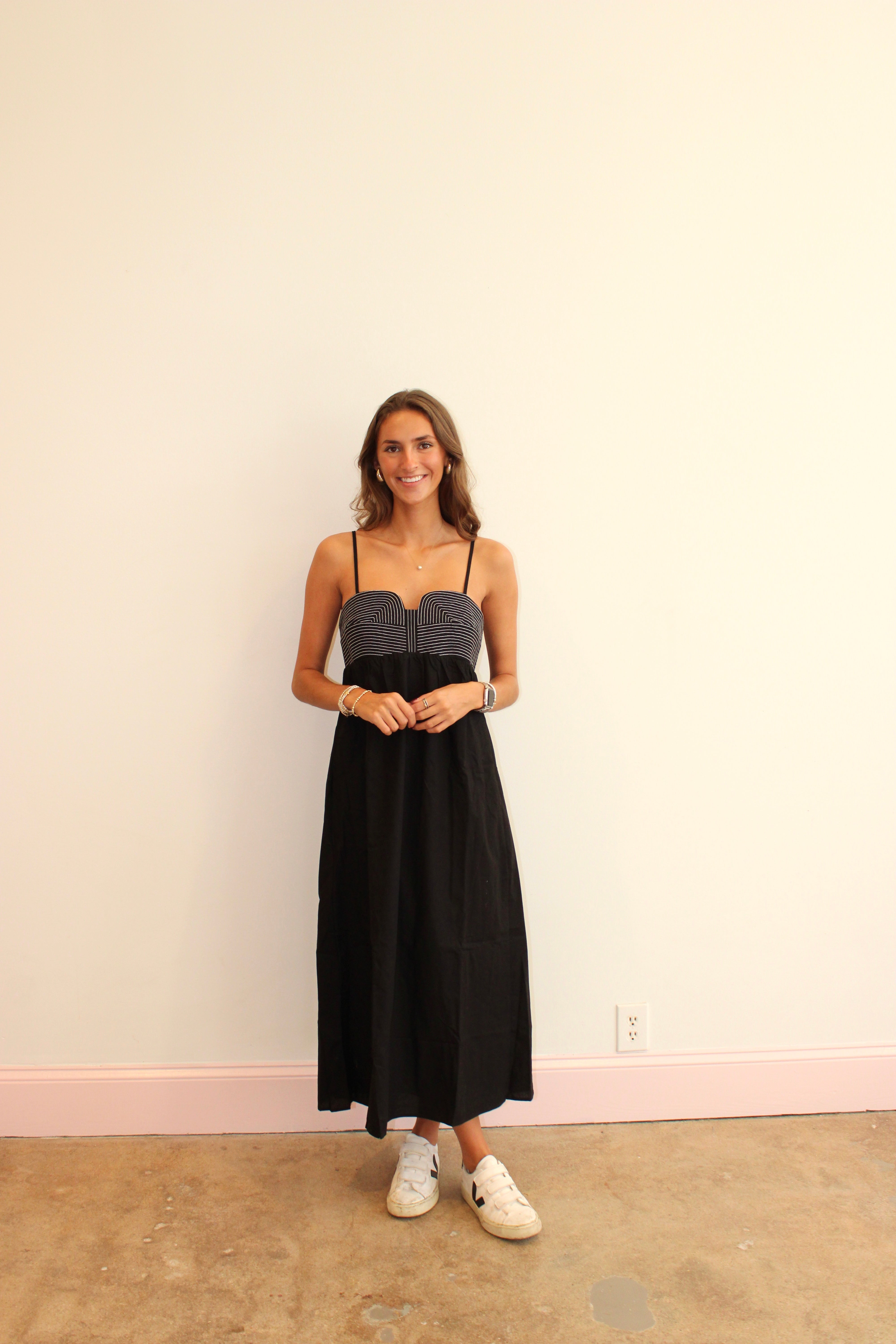 On The Rocks Linen Midi Dress - Black